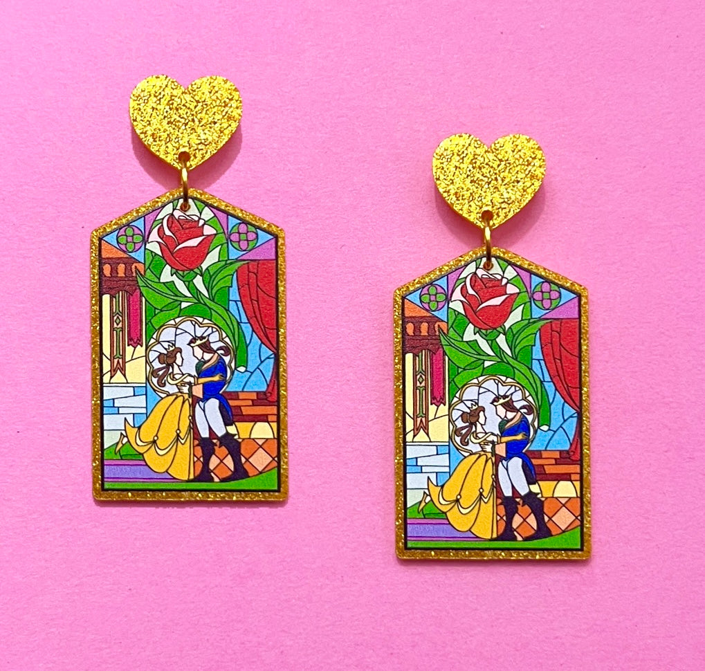 Belle & Prince Stained Glass Glitter Acrylic Earrings