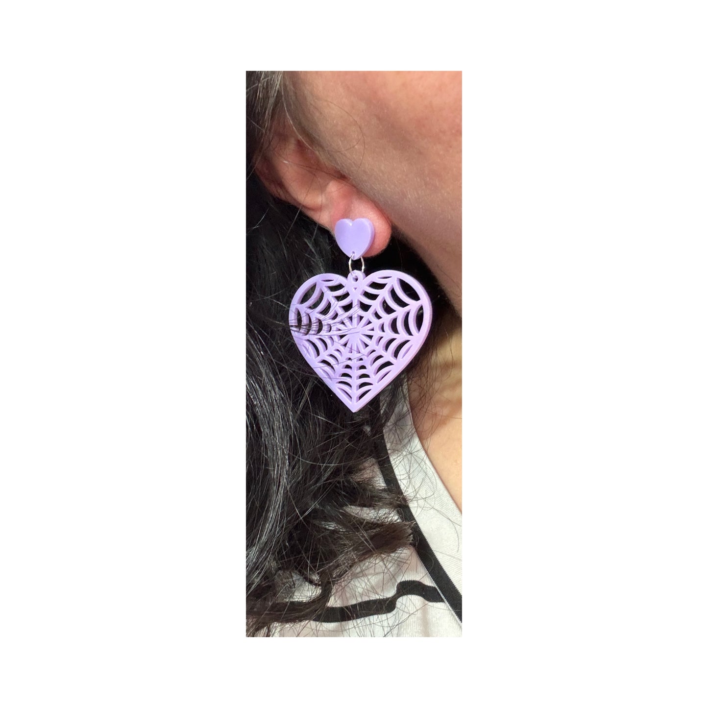 Lavender Spiderweb Heart Drop Earrings