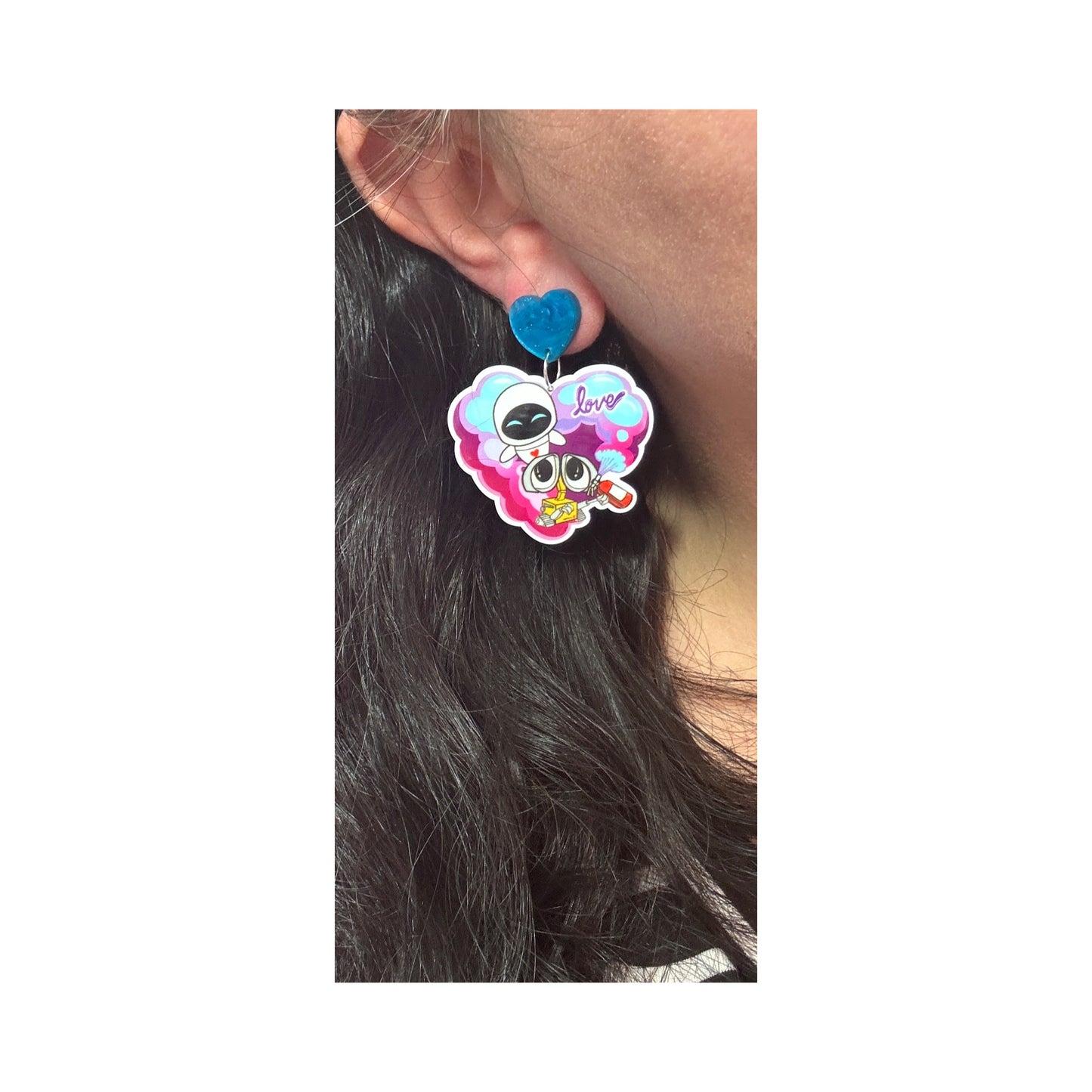Robot Love Heart Drop Earrings