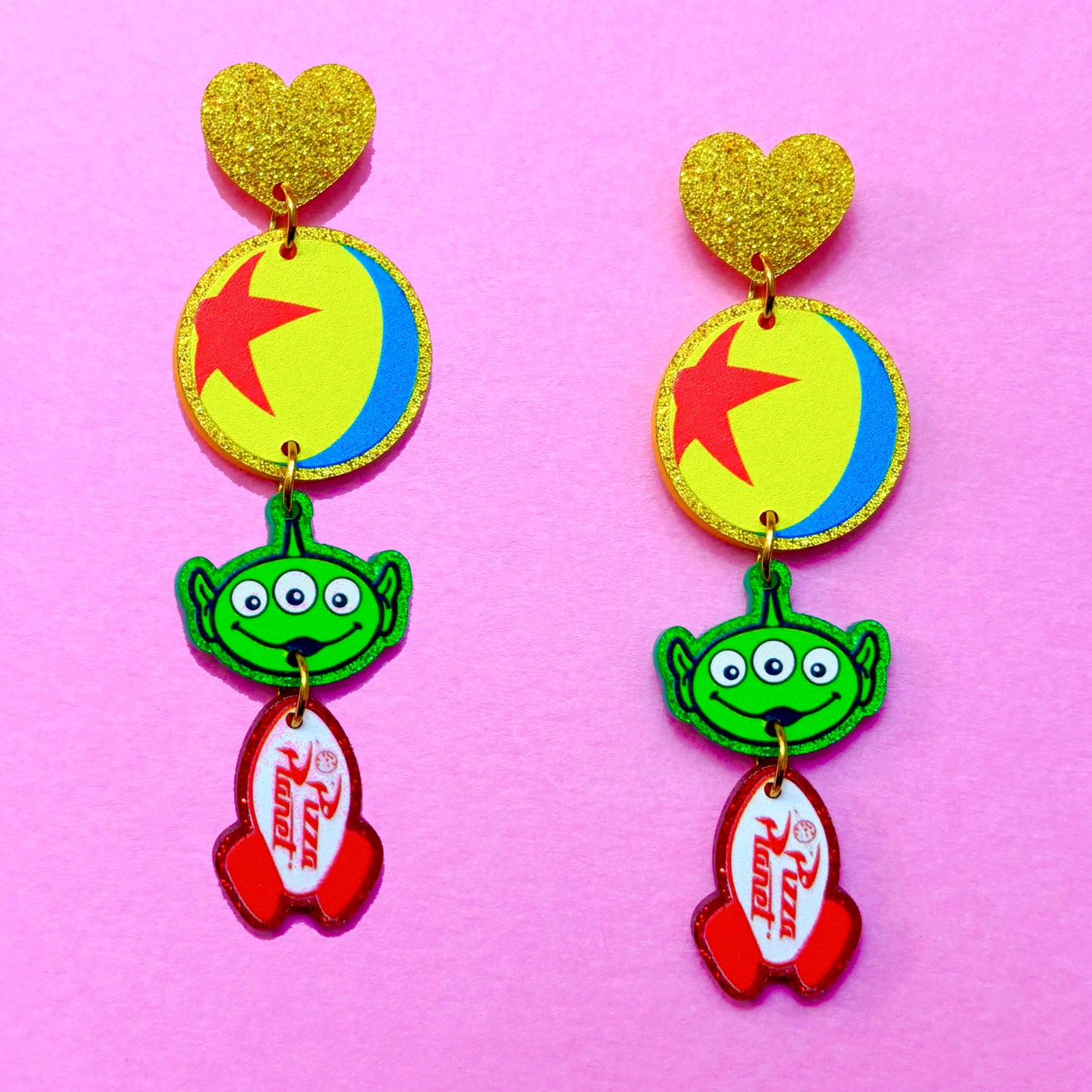 Luxo Alien Pizza Planet Tiered Acrylic Drop Earrings