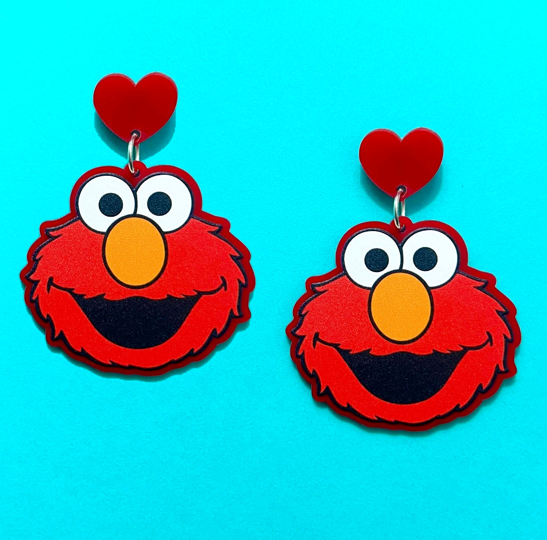 Red Furry Monster Drop Earrings
