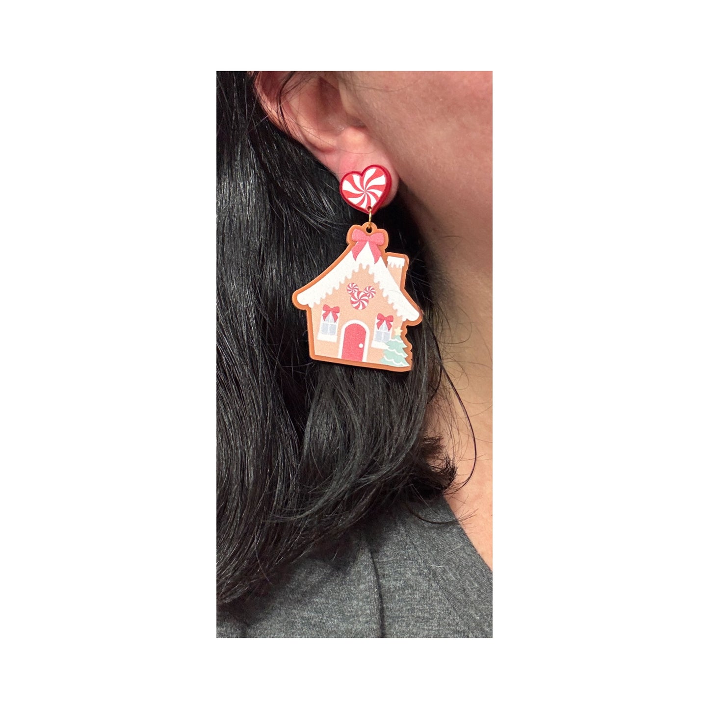 Coquette Mouse Gingerbread House Drop Earrings