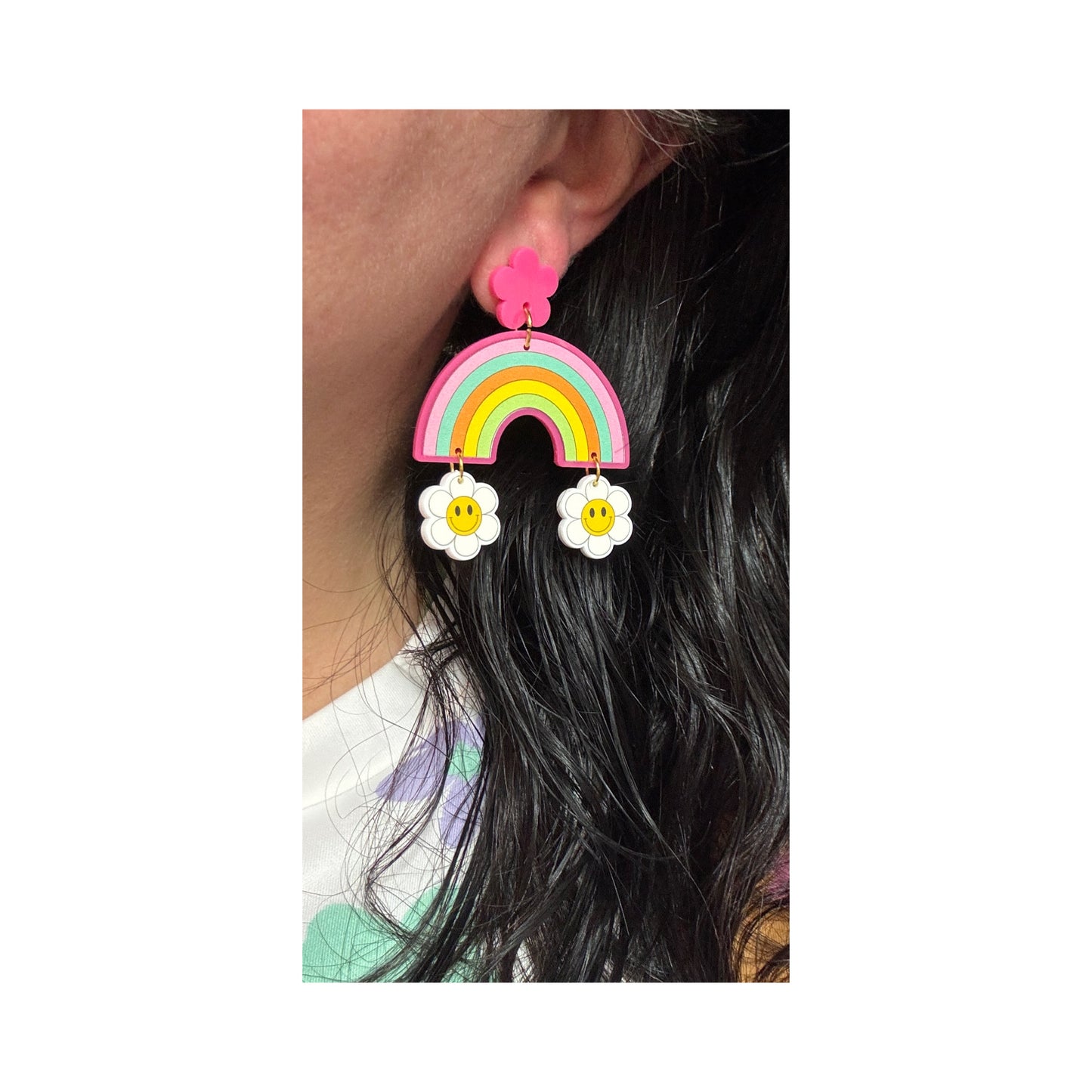 Rainbow Smiley Face Drop Earrings