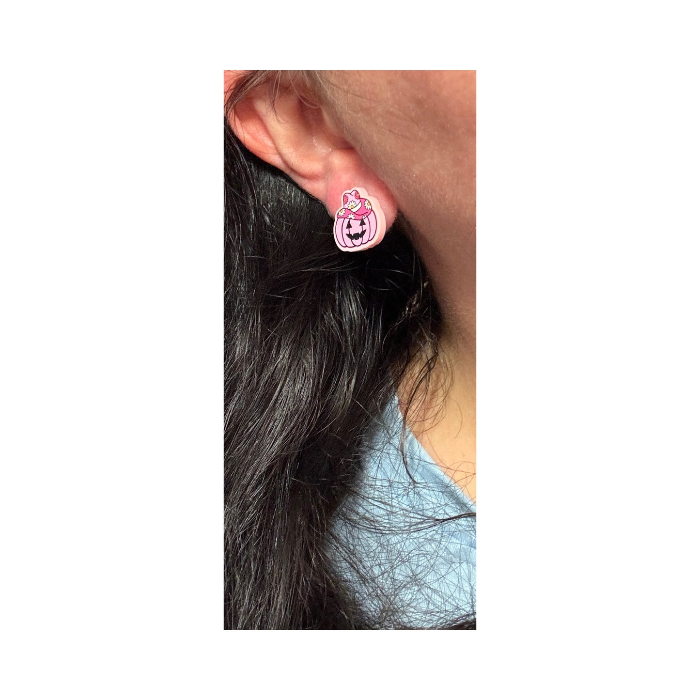 Pink Groovy Cowboy Pumpkin Post Earrings