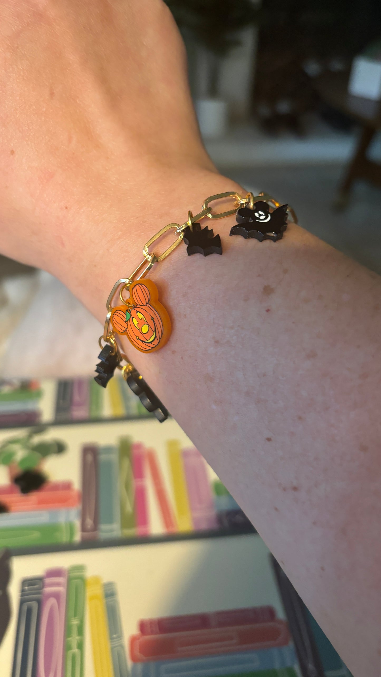 Mouse Halloween Gold Charm Bracelet