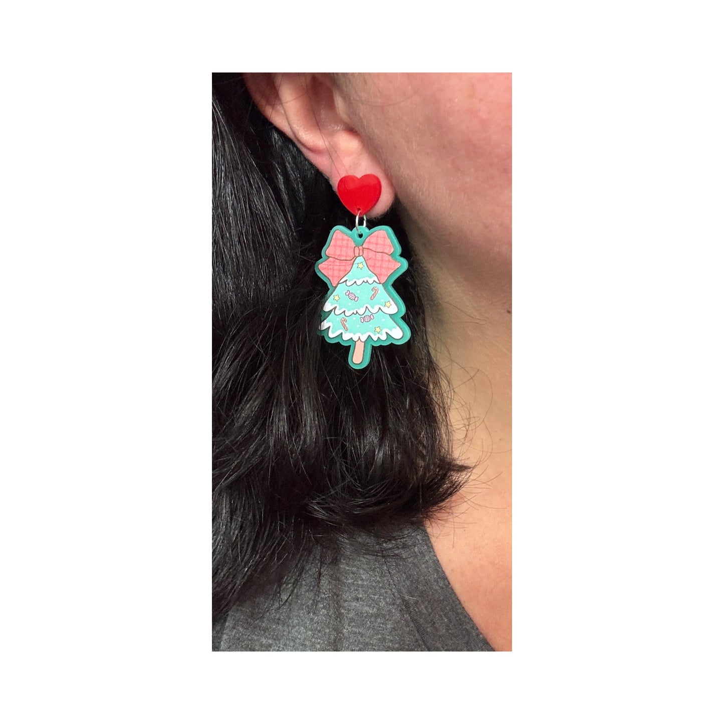 Coquette Bow Christmas Tree Drop Earrings