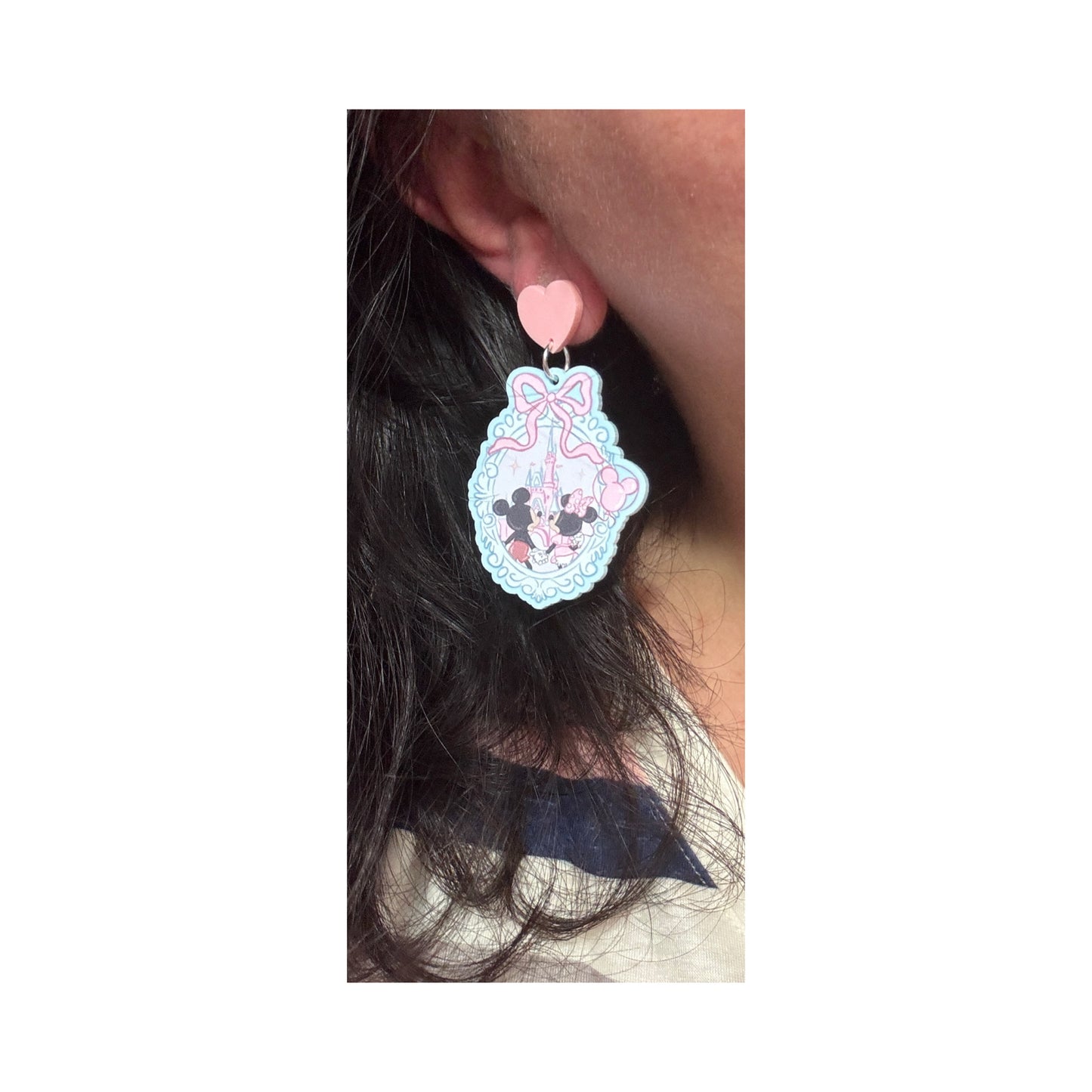 Mouse Couple Castle Cameo Drop Earrings