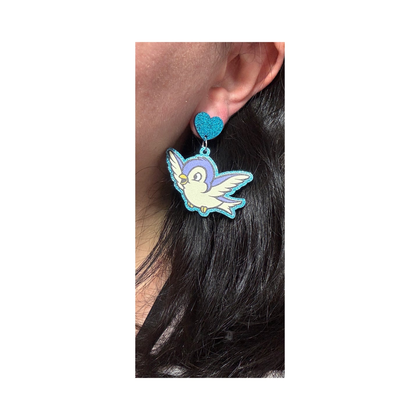 Enchanted Blue Birds Sparkle Drop Earrings