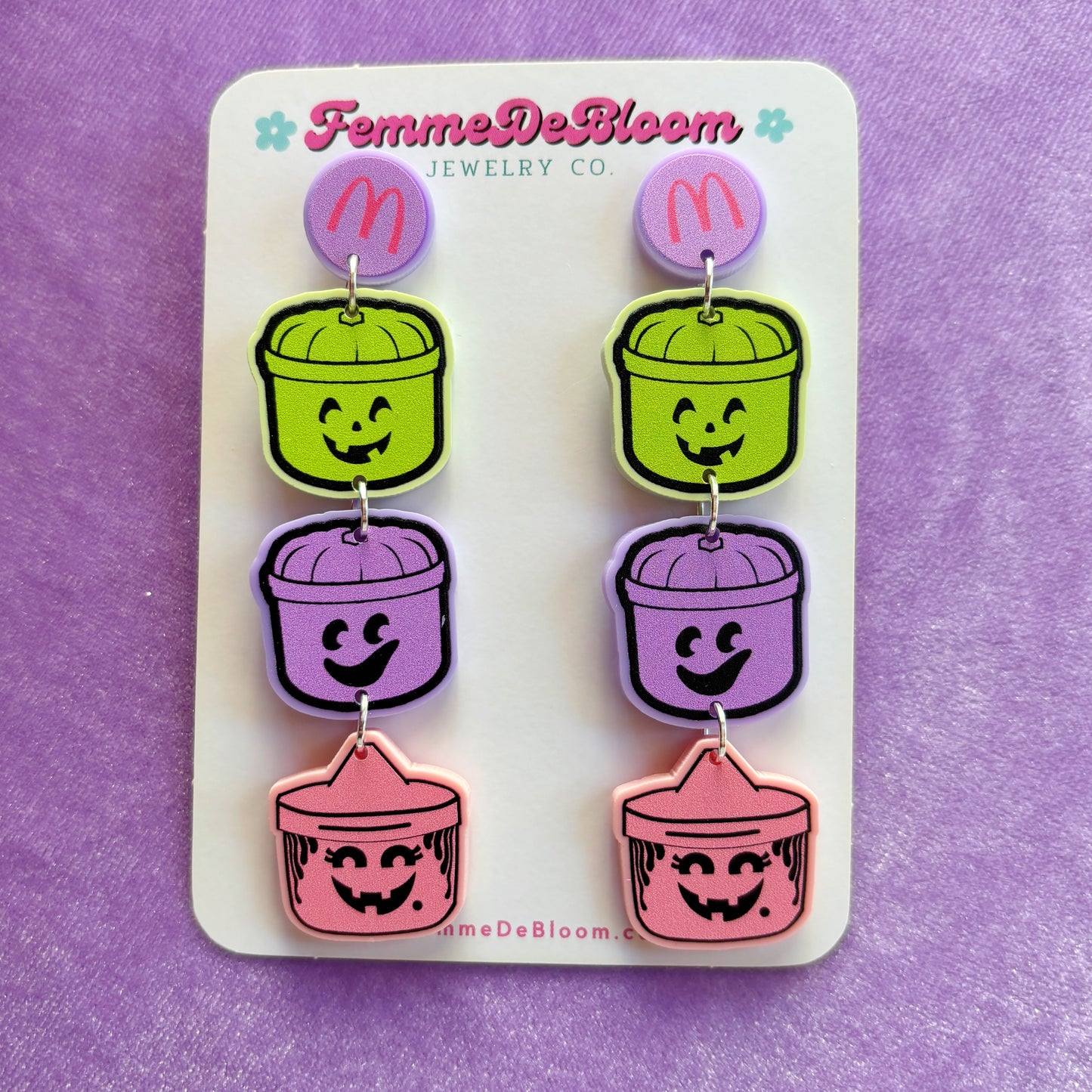 Pastel Retro Halloween Buckets Drop Earrings