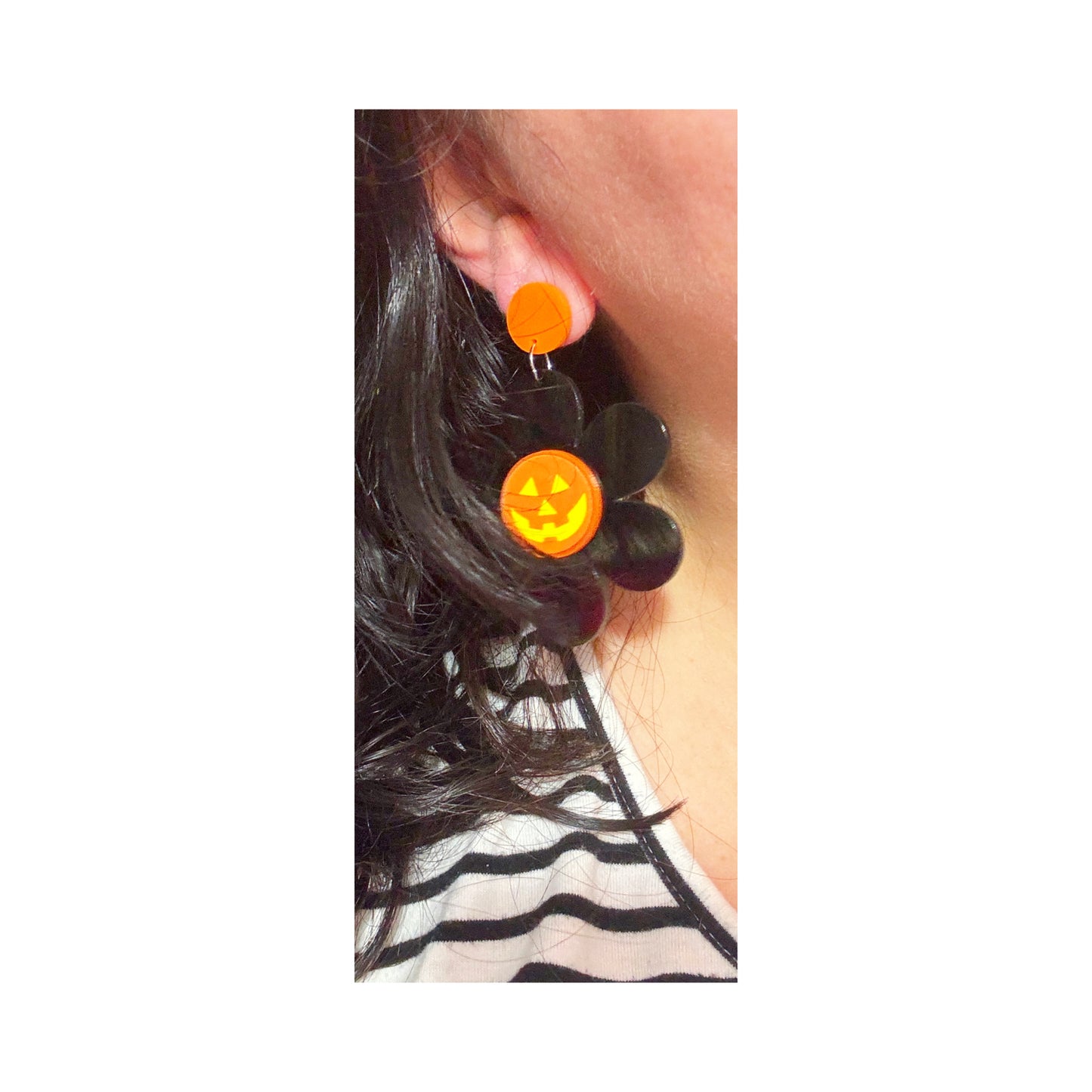 Jack-O-Lantern Flower Acrylic Drop Earrings