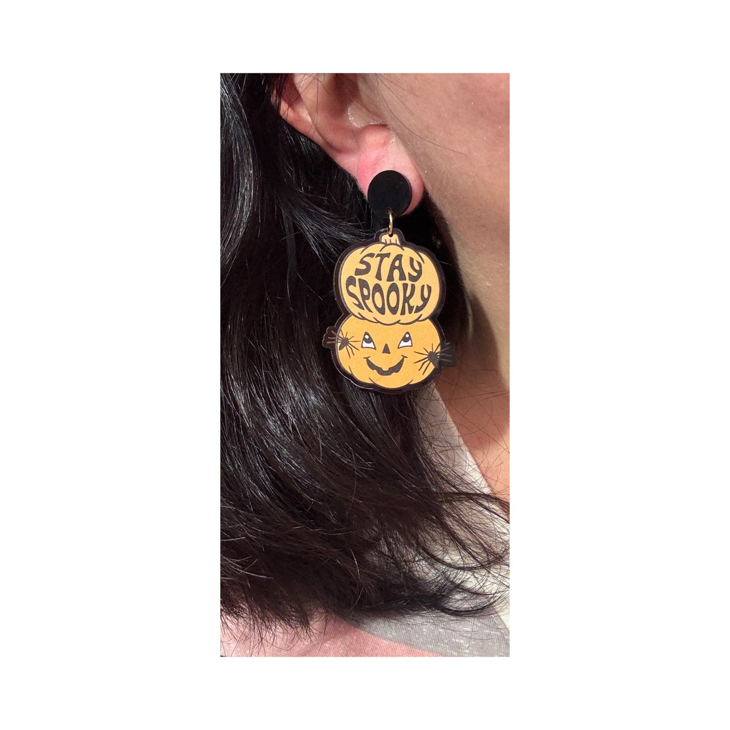 Stay Spooky Retro Pumpkin Drop Earrings