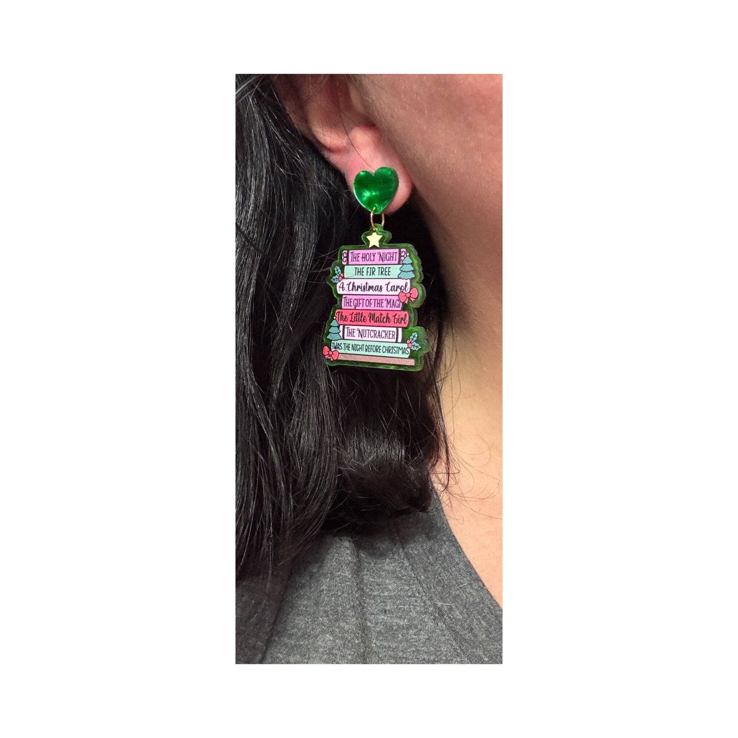 Christmas Bookstack Drop Earrings