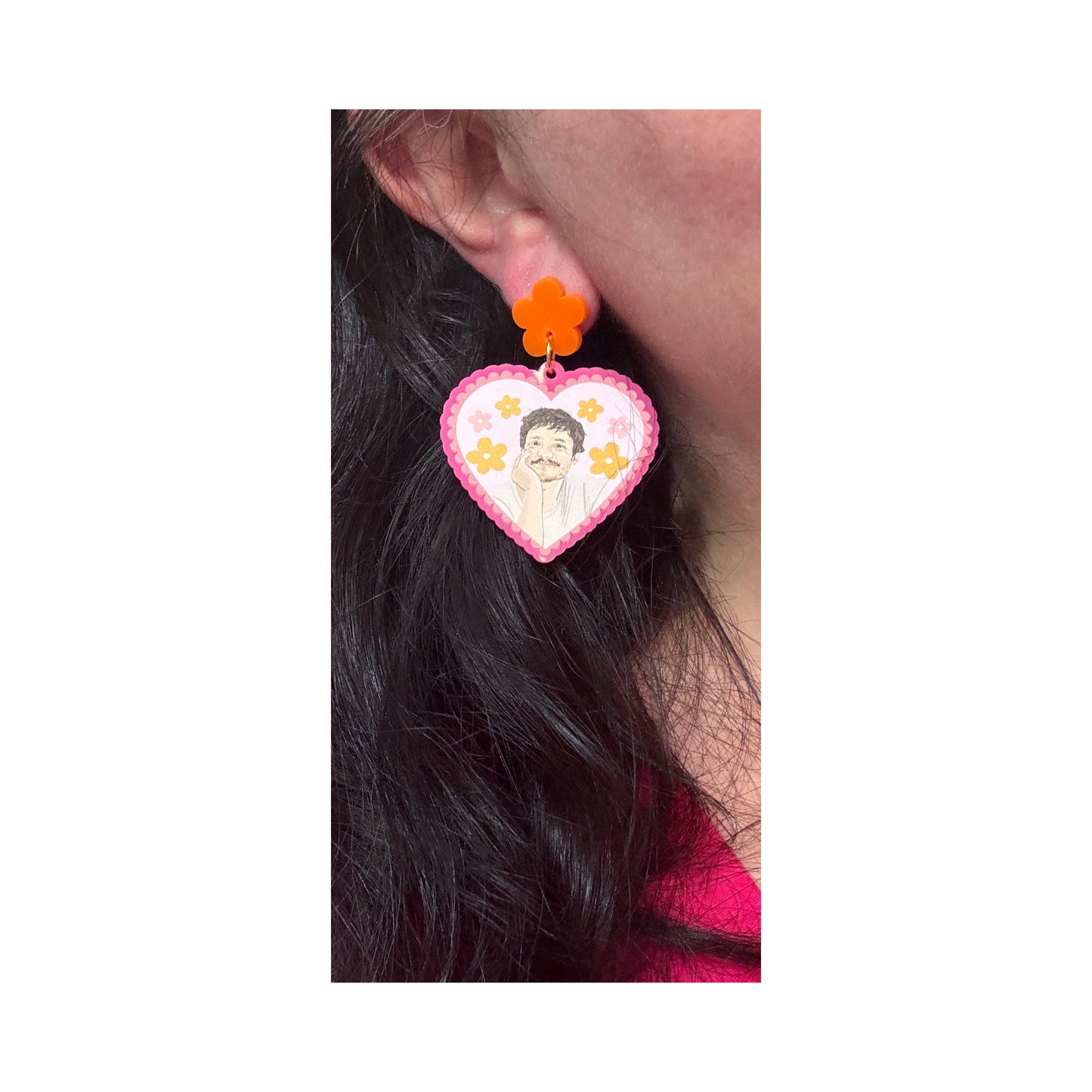 Pedro Pascal Floral Heart Drop Earrings