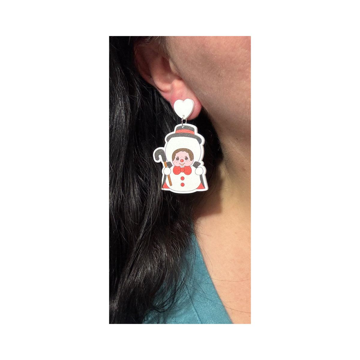 Snowman Kawaii Monkey Doll Drop Earrings