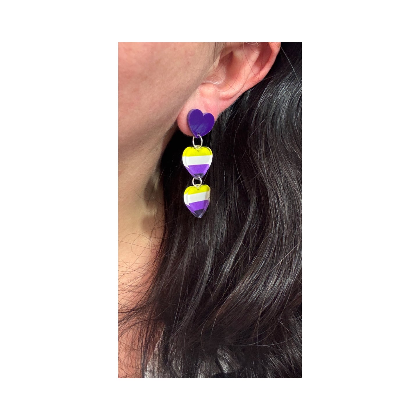 Nonbinary Heart Drop Earrings