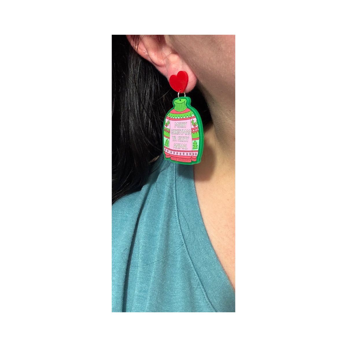 Merry Christmas Ya Filthy Animal Sweater Drop Earrings