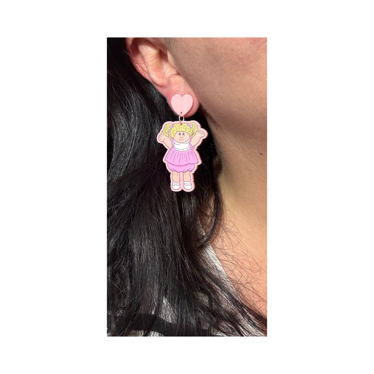 Pink Patch Doll Drop Earrings