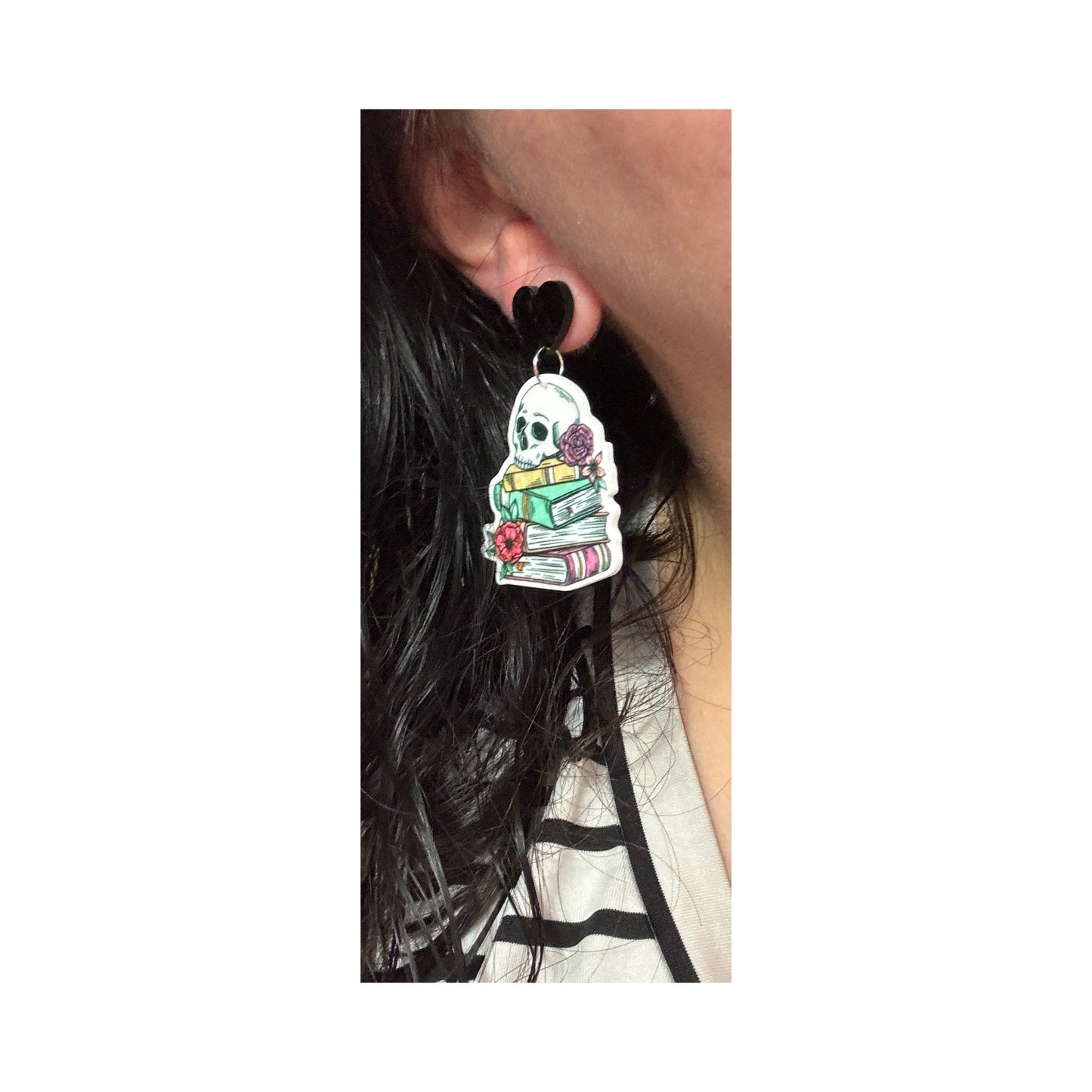Skeleton Book Stack Drop Earrings