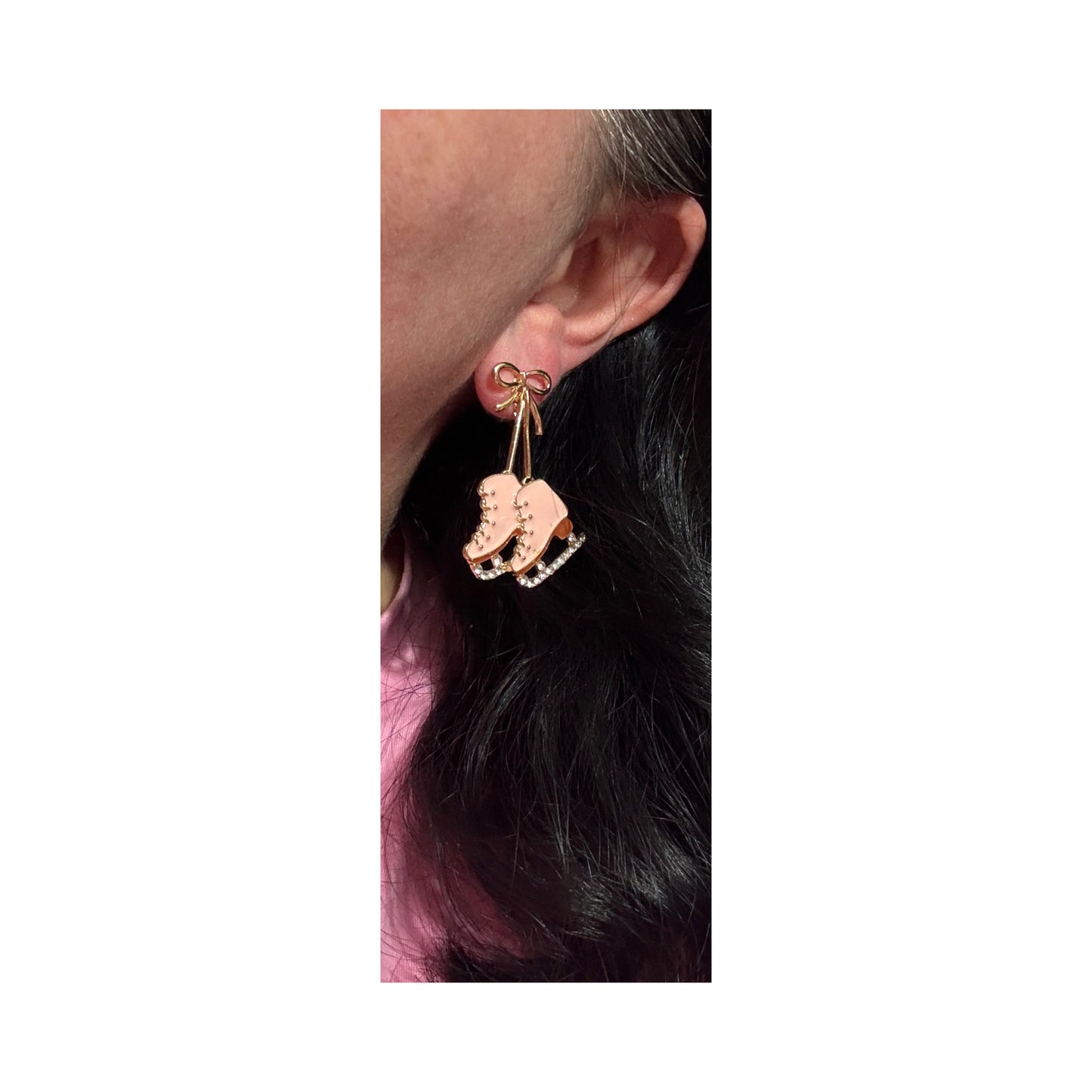 Pink Ice Skates Drop Earrings