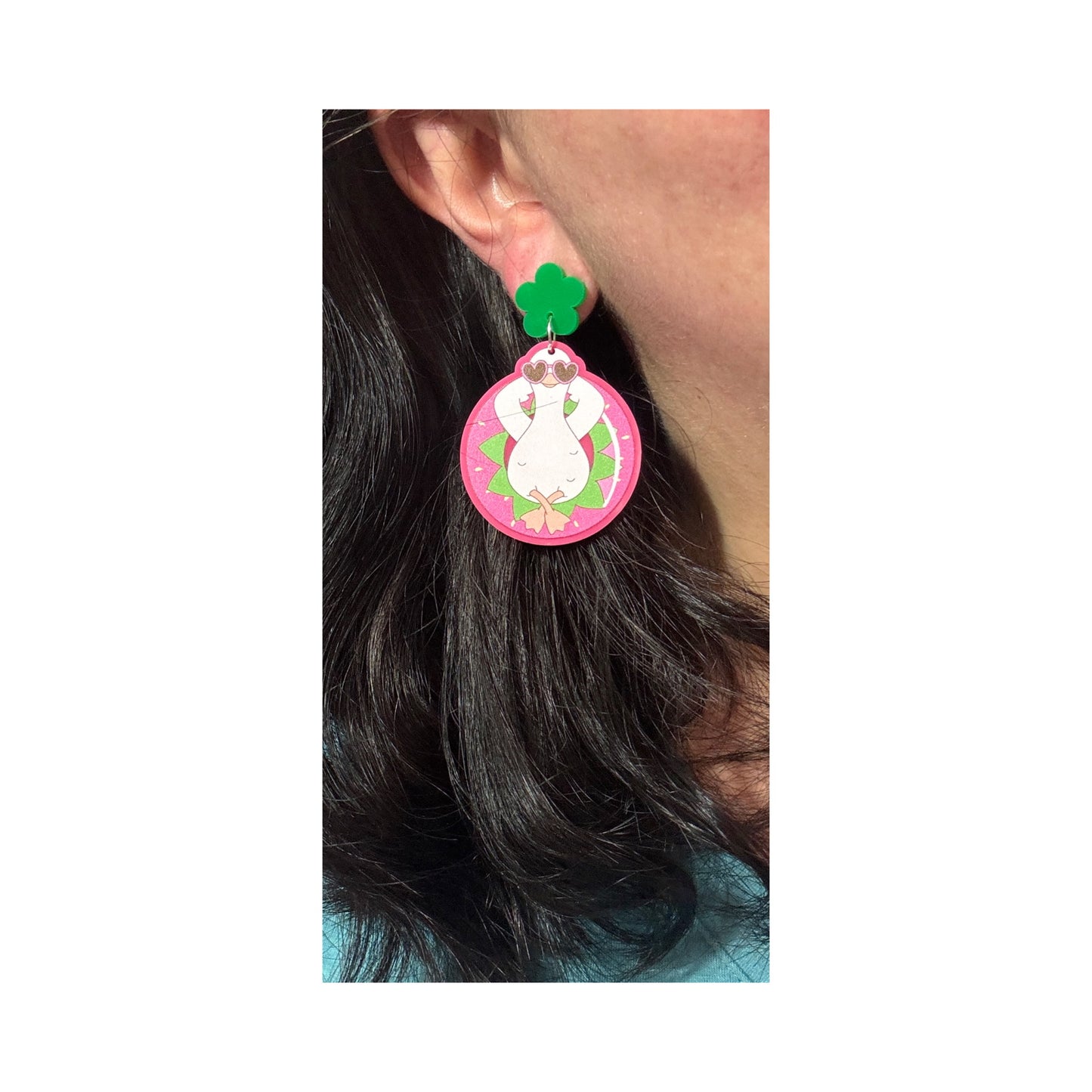 Strawberry Pool Float Silly Goose Drop Earrings