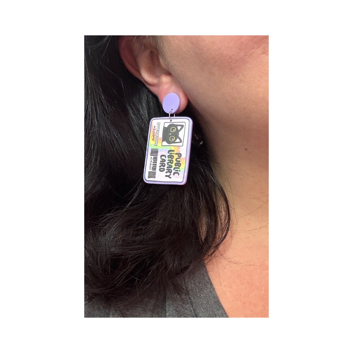 Public Library Card Cat Drop Earrings