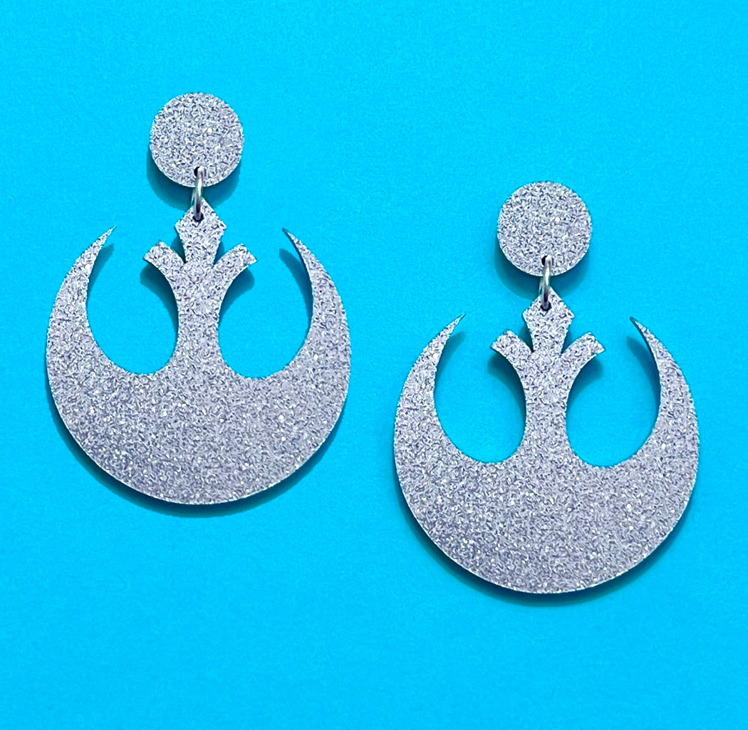 Silver Glitter Rebel Alliance Drop Earrings