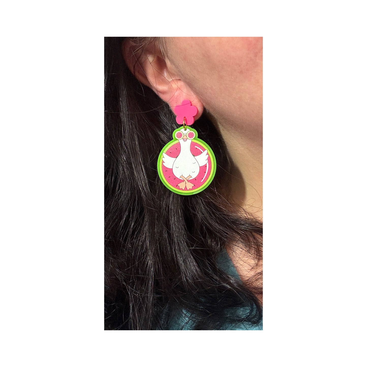 Watermelon Pool Float Silly Goose Drop Earrings
