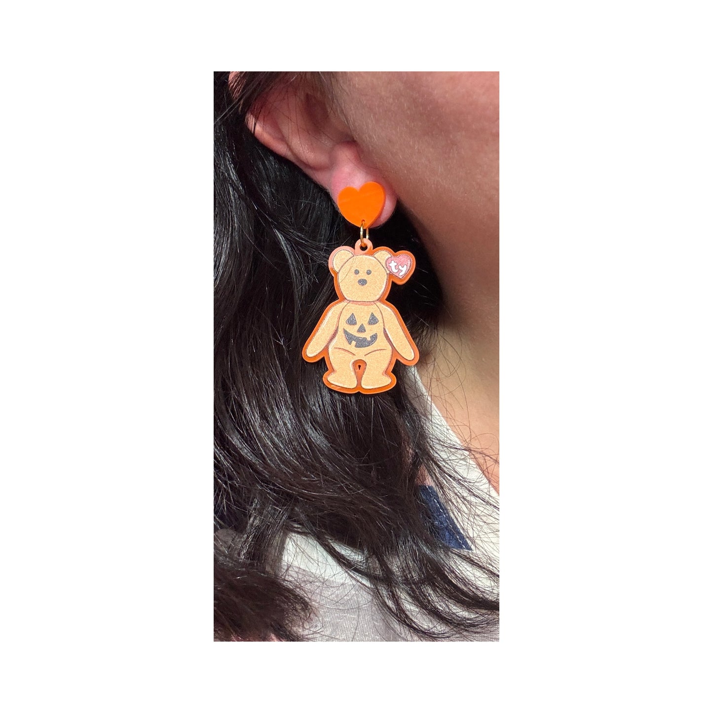 Pumpkin Bean Bear Drop Earrings