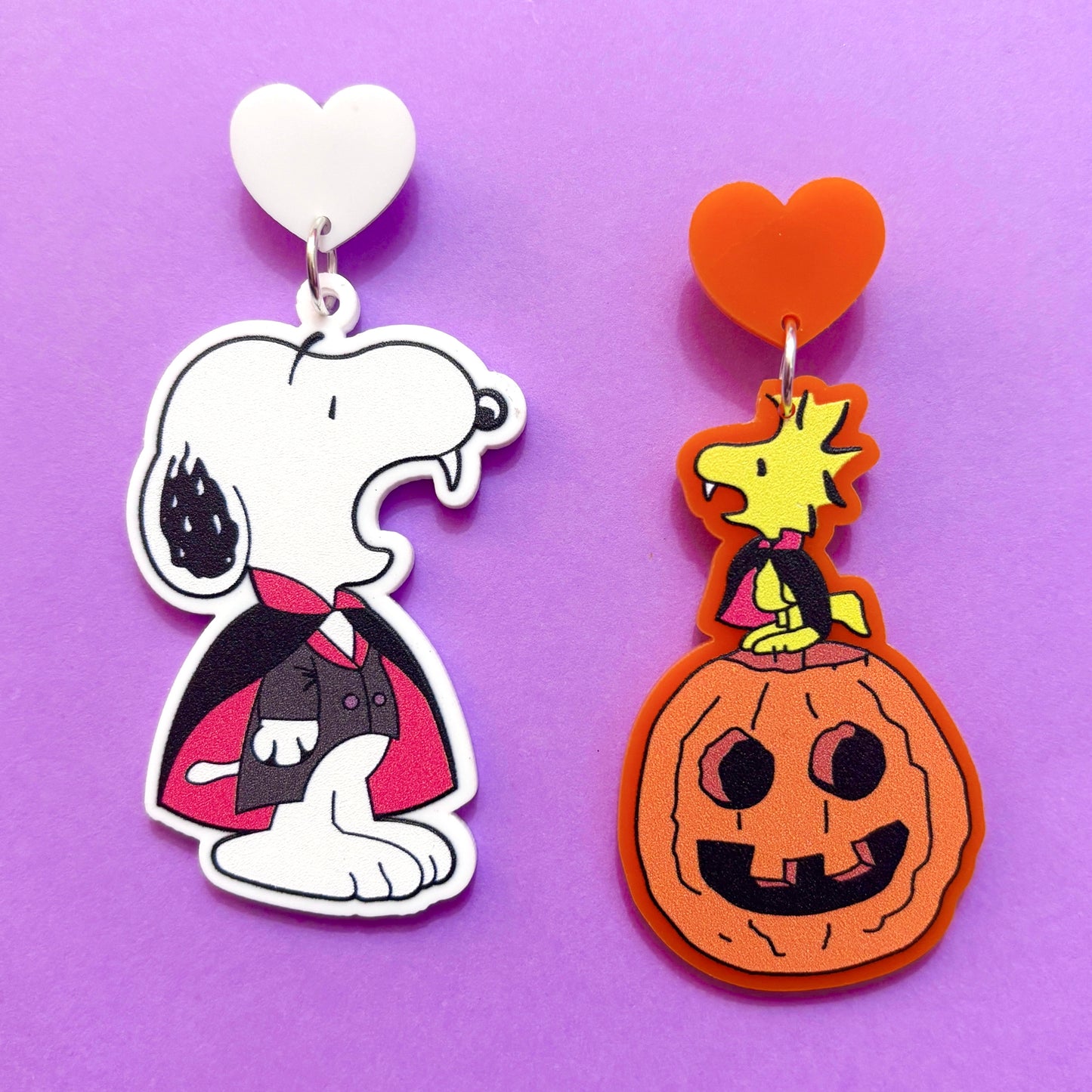Vampire Beagle & Bird Drop Earrings
