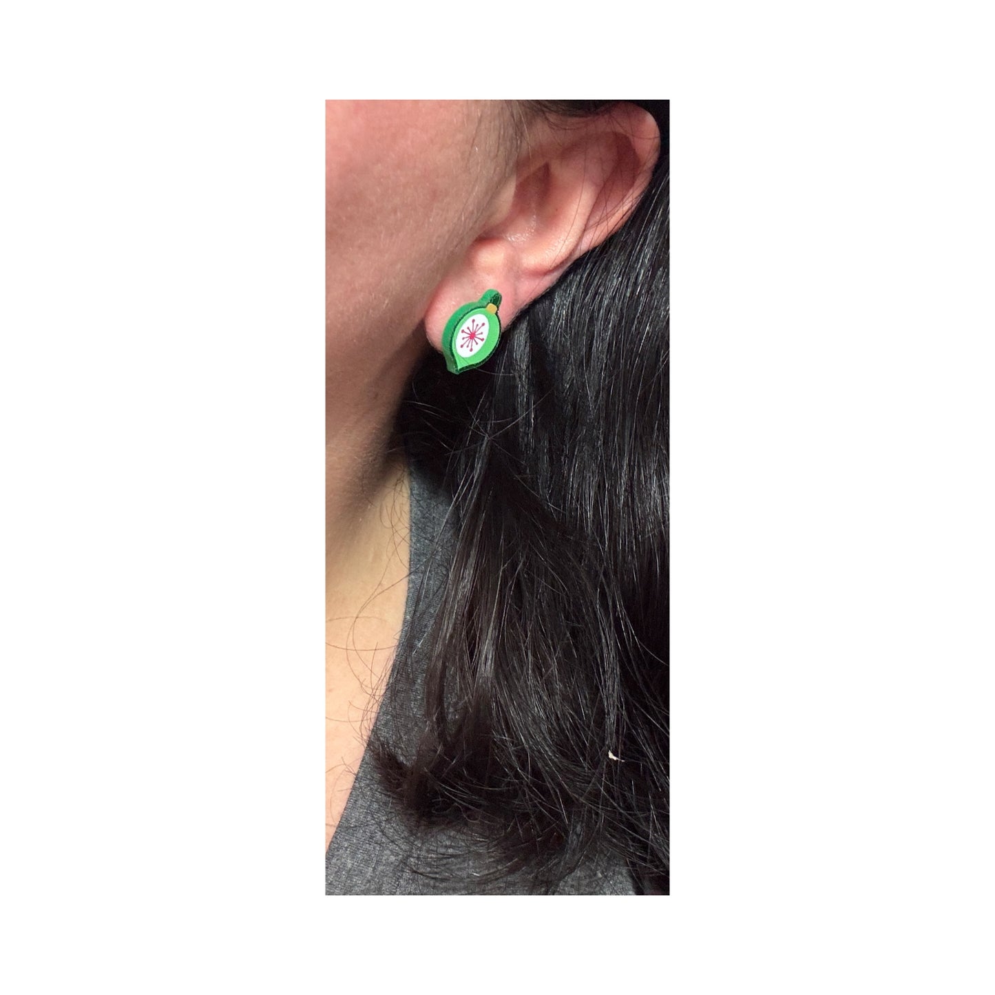 Green Retro Sparkle Ornament Post Earrings