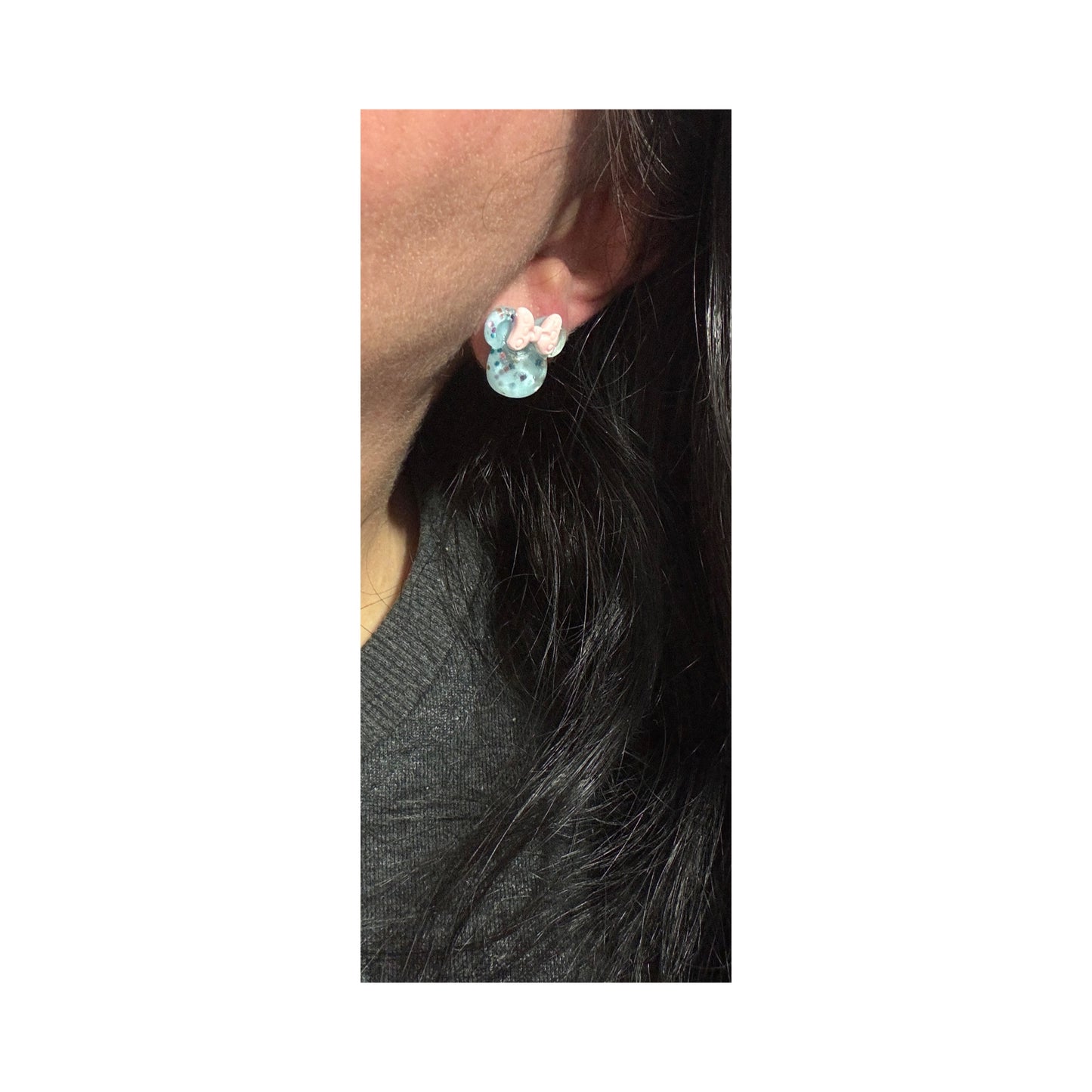 Blue & Pink Confetti Mouse Post Earrings
