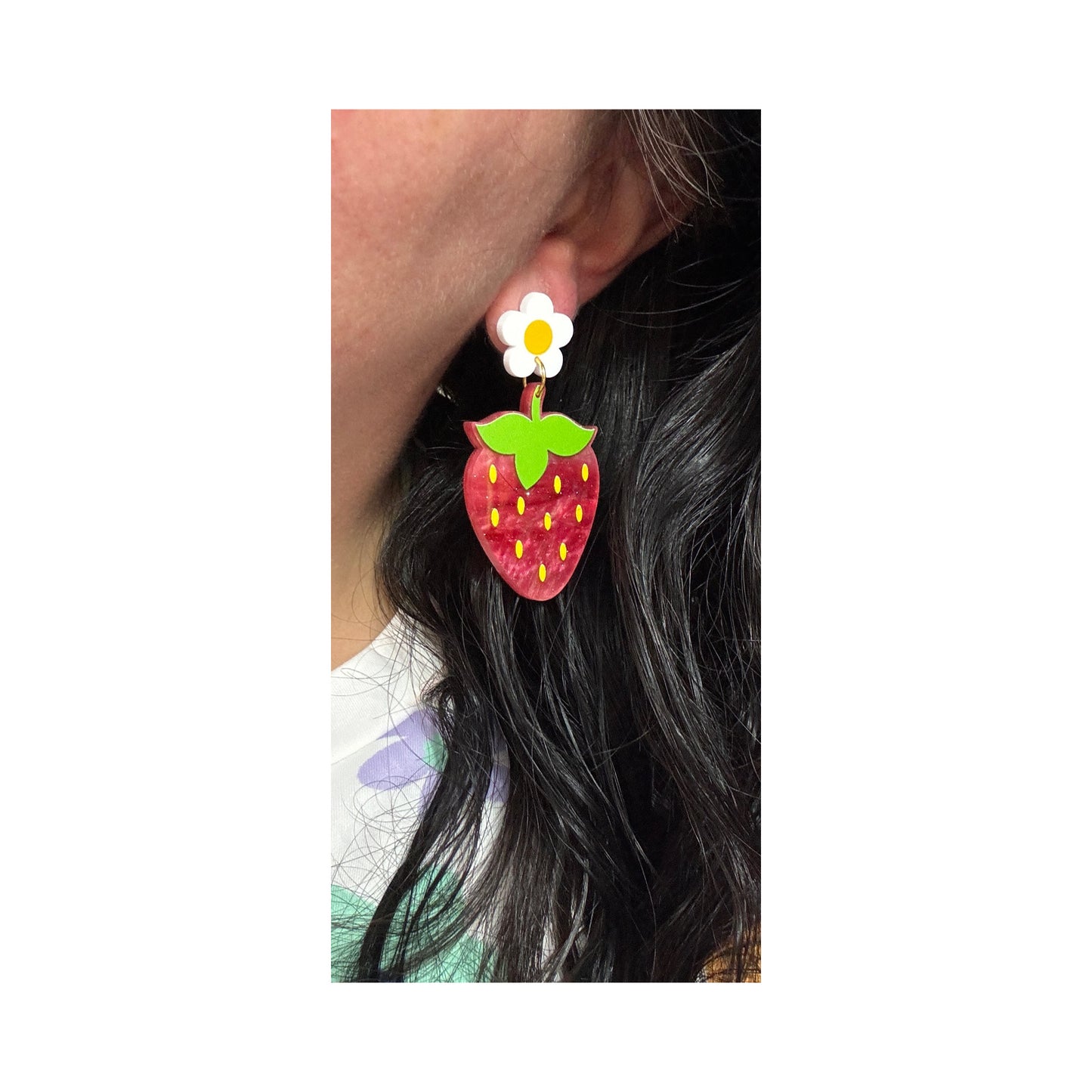 Strawberry Daisy Acrylic Drop Earrings