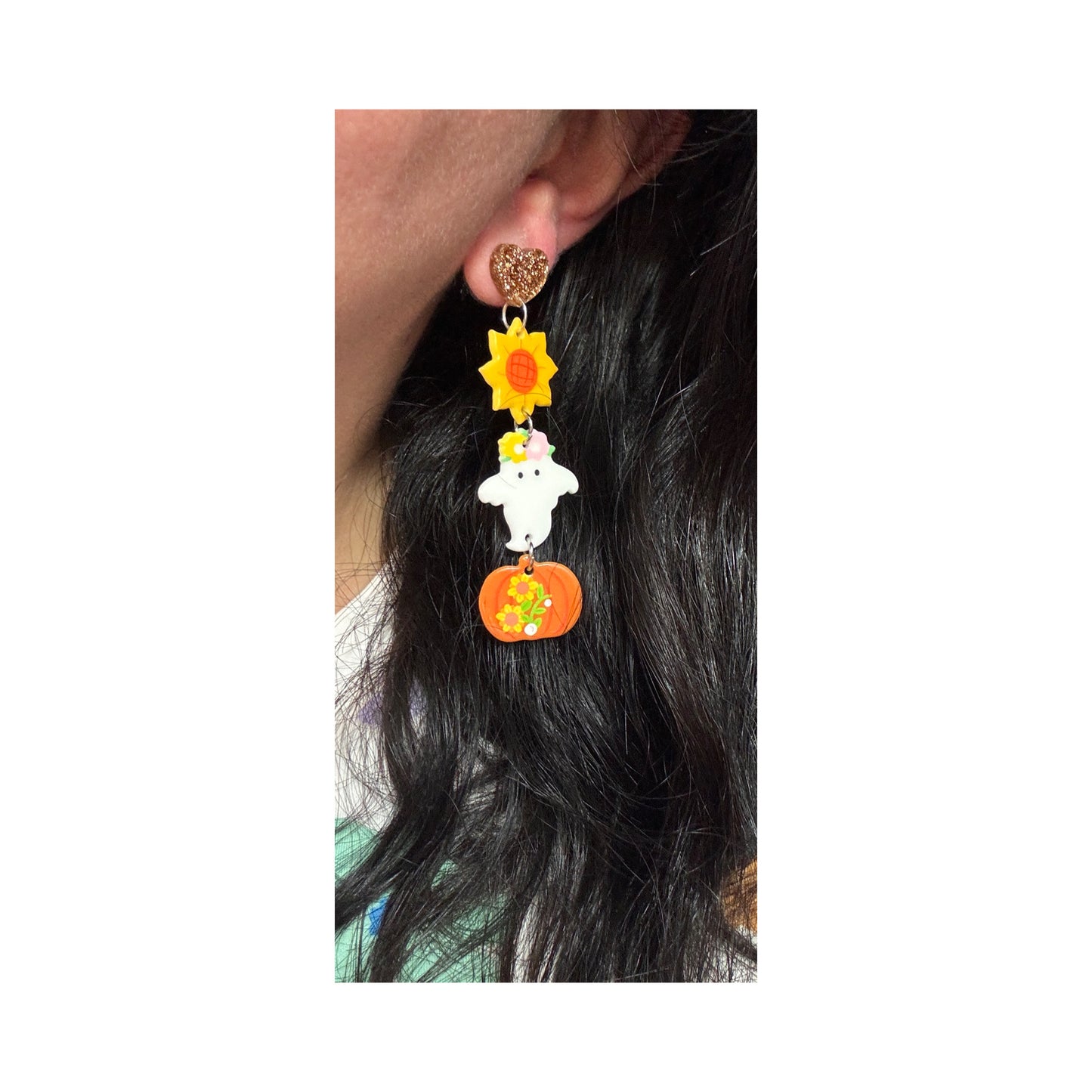 Sunflower Ghost Tiered Drop Earrings