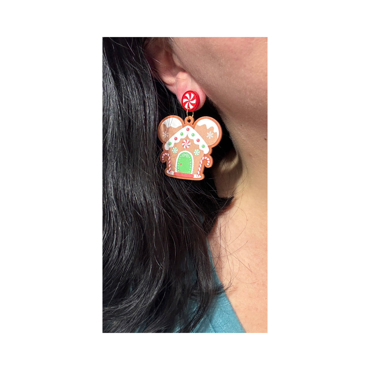 Mouse Gingerbread House Drop Earrings