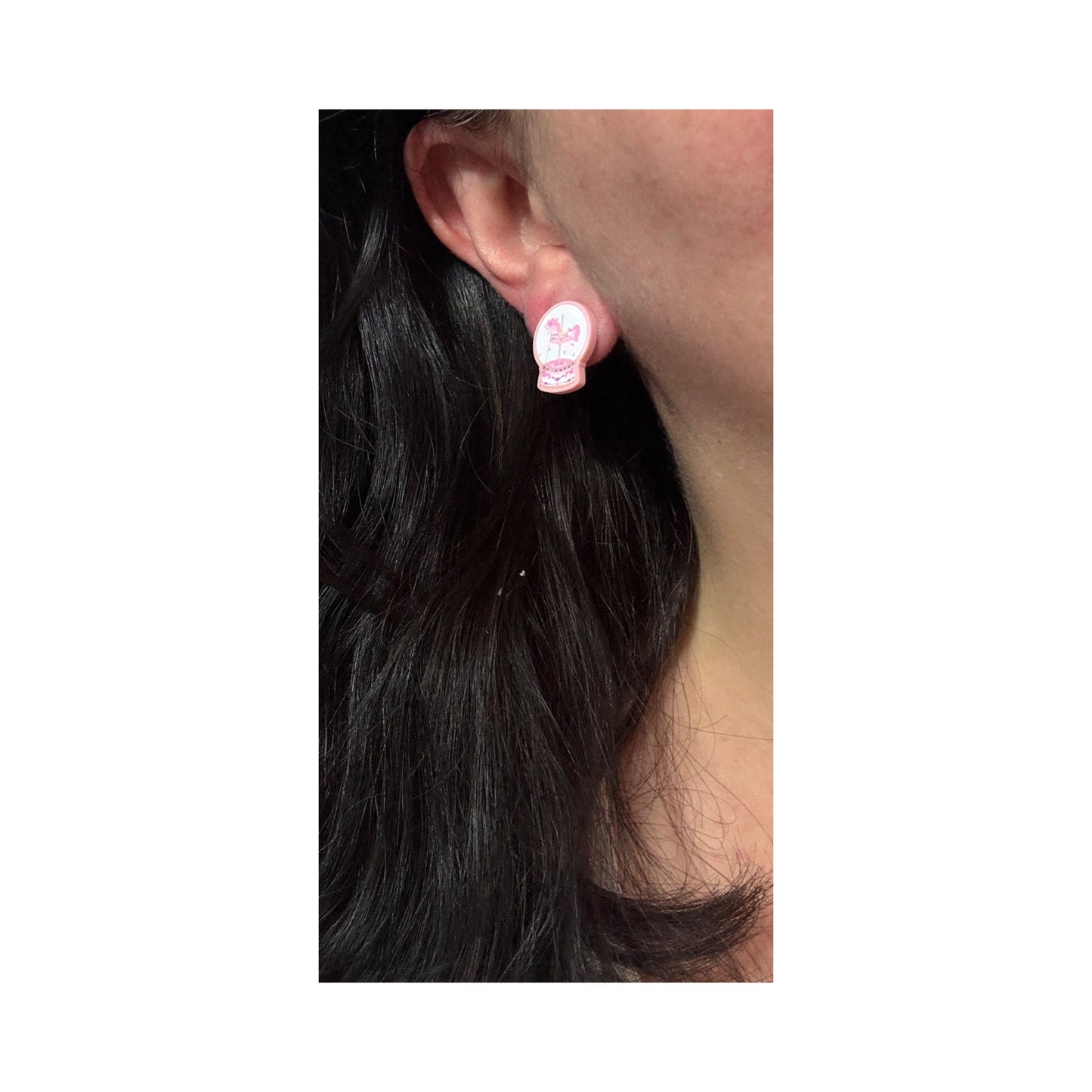 Pink Carousel Horse Post Earrings