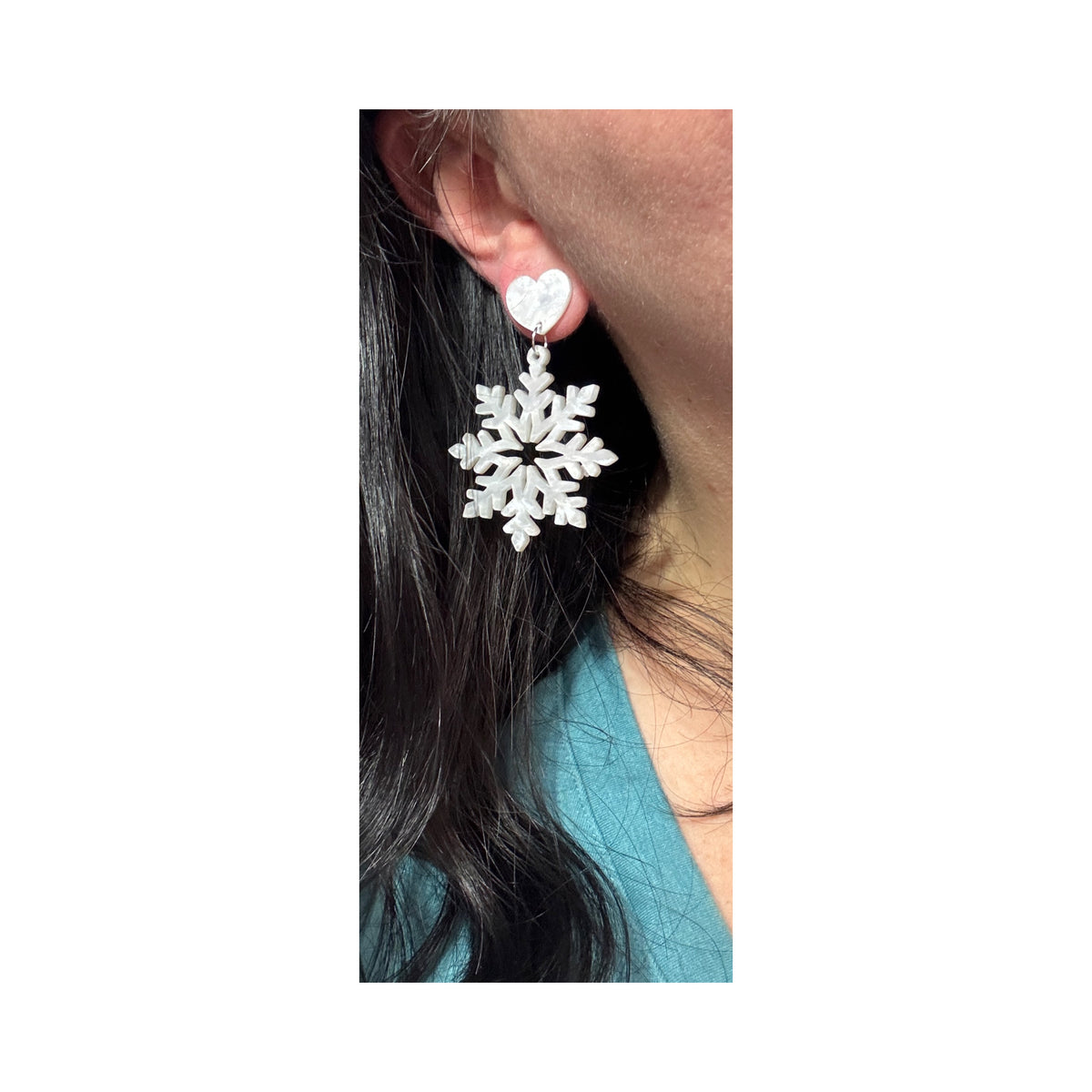 White Marble Snowflake Drop Earrings