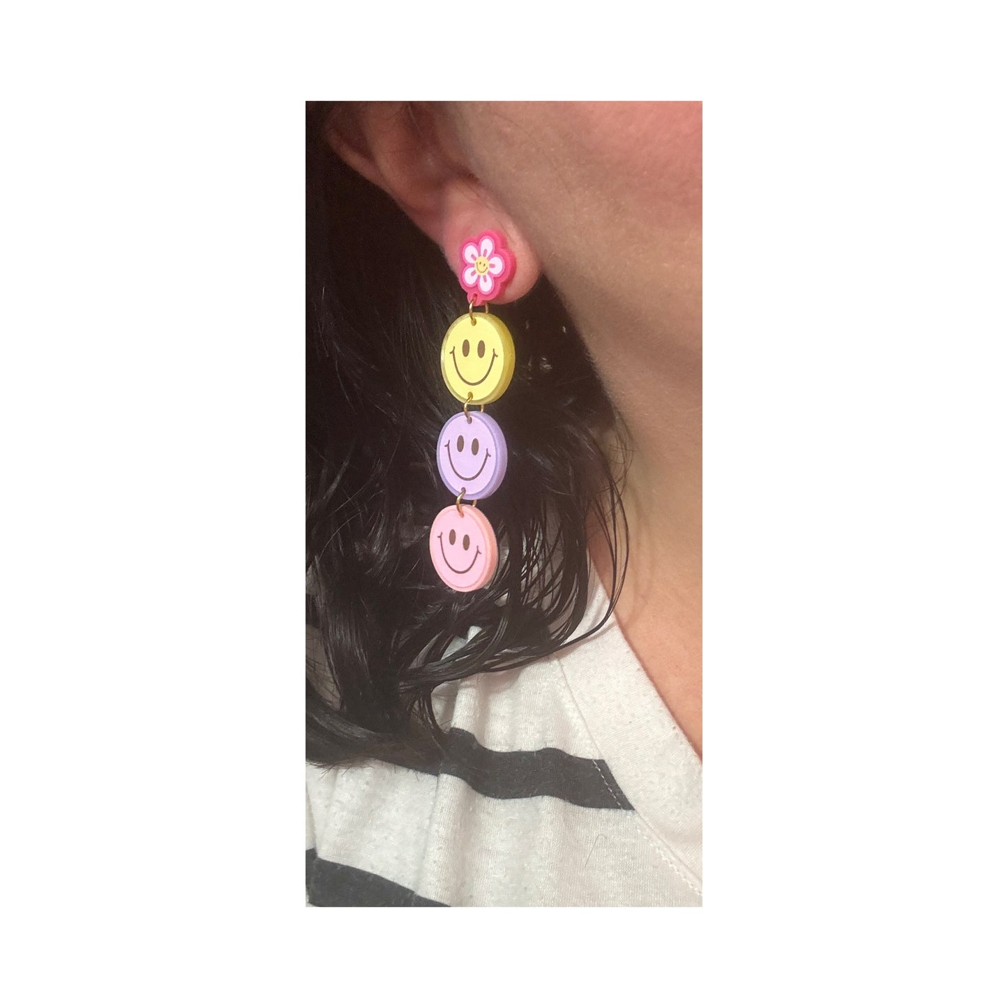 Groovy Pastel Smiley Tiered Drop Earrings