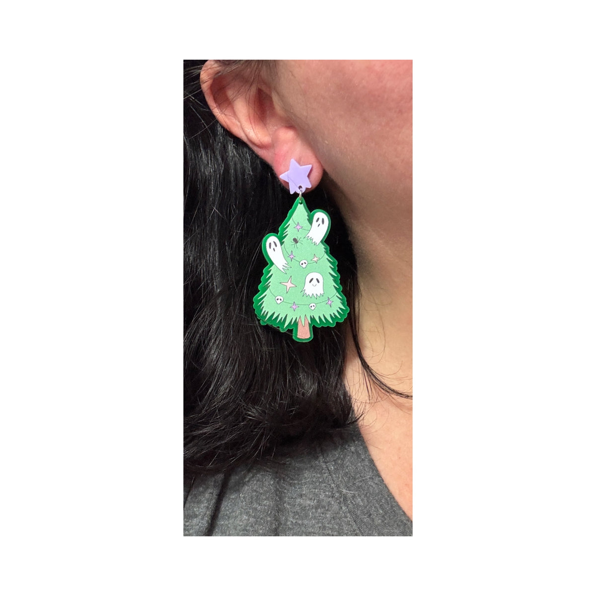 Ghostie Christmas Tree Drop Earrings