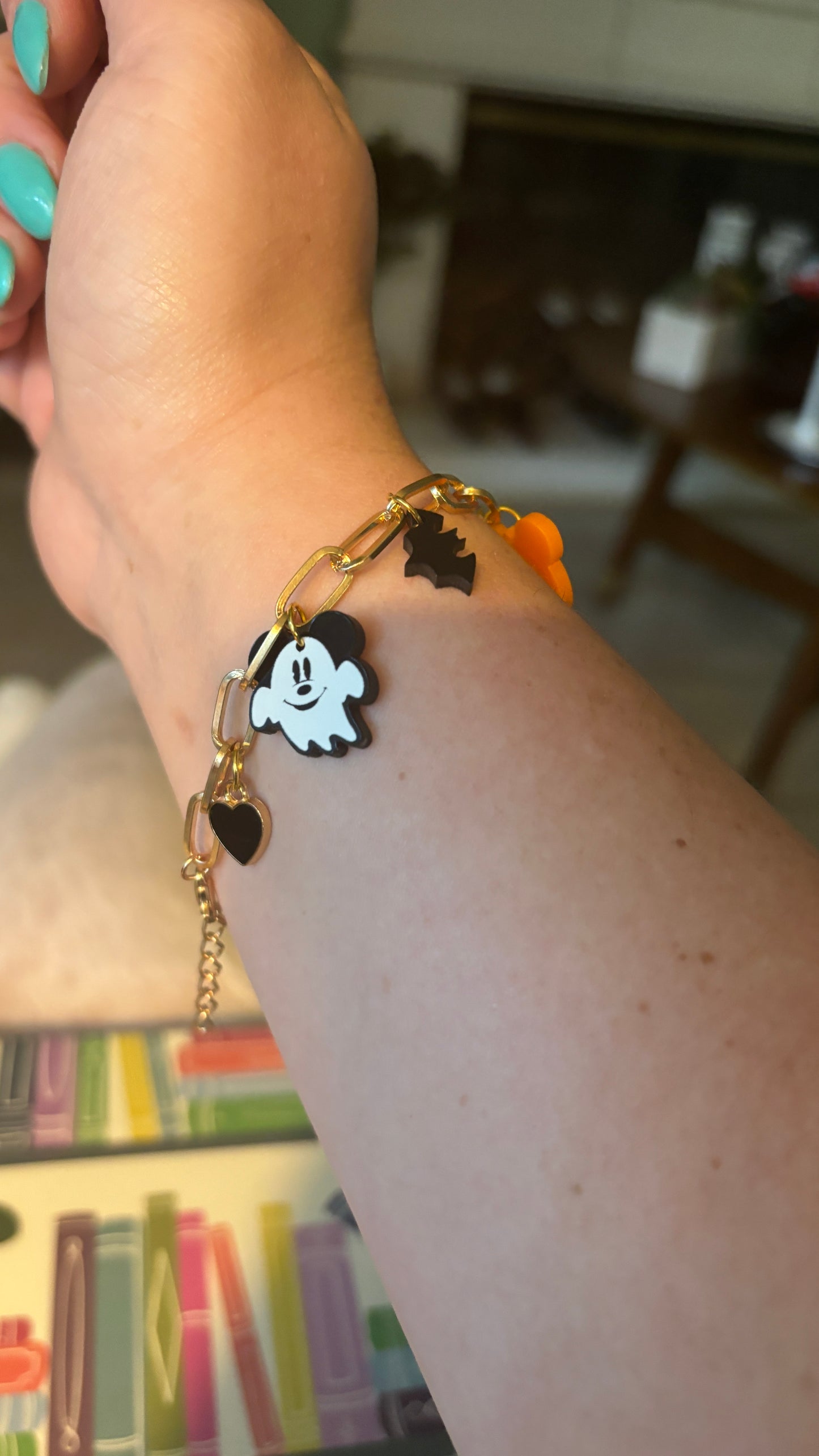Mouse Halloween Gold Charm Bracelet