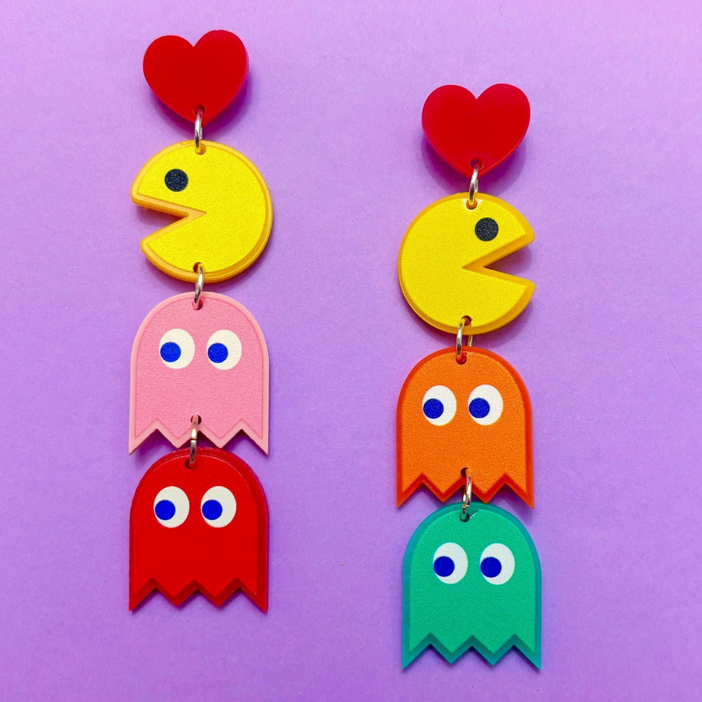 Pac Man Tiered Acrylic Drop Earrings
