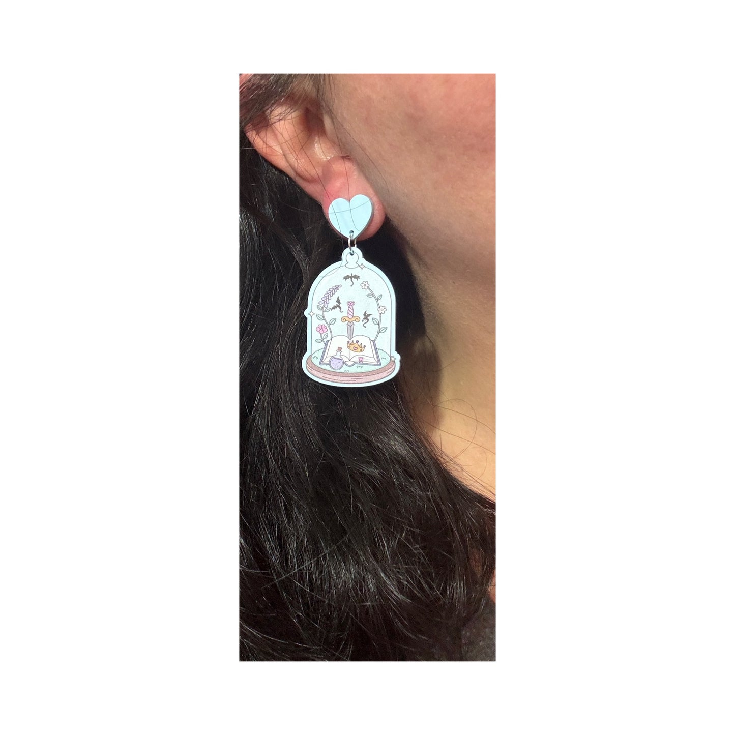 Fantasy Book Cloche Drop Earrings