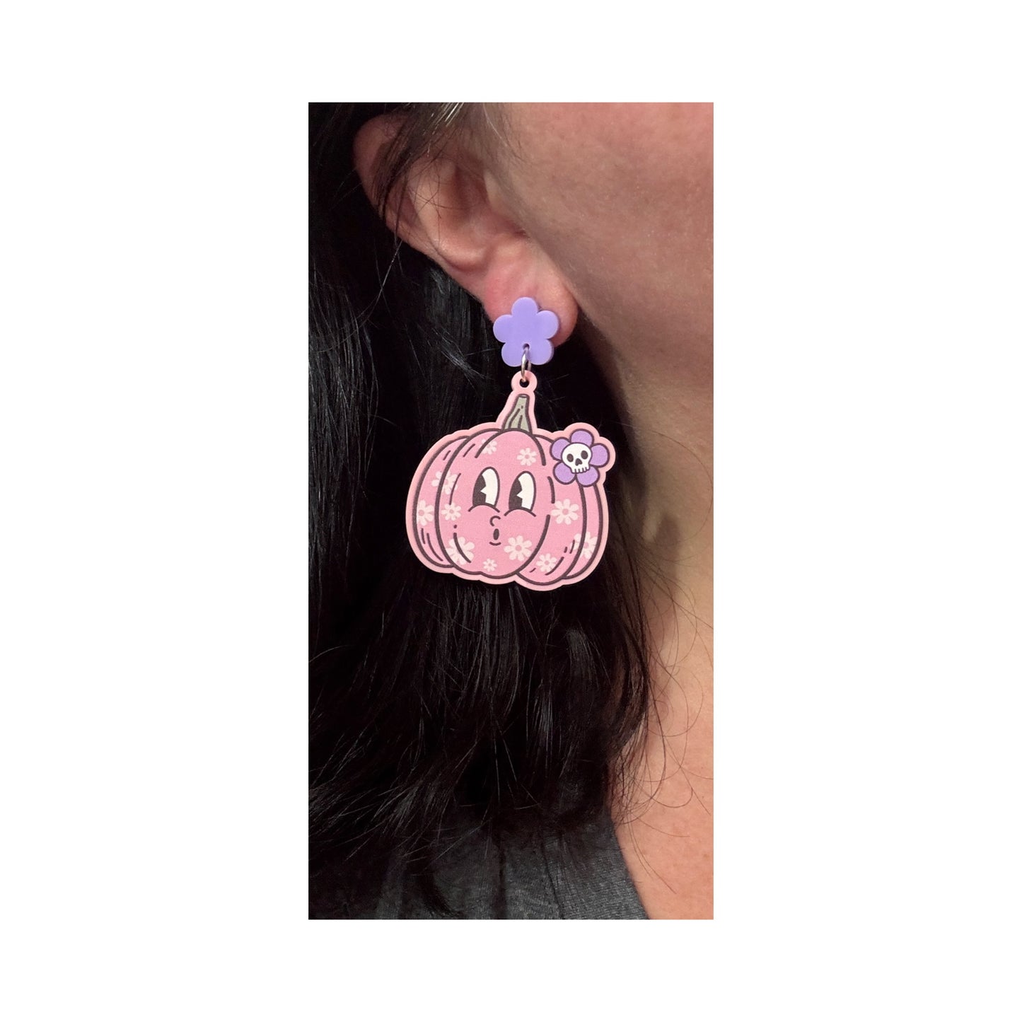 Pink Retro Floral Pumpkin Drop Earrings