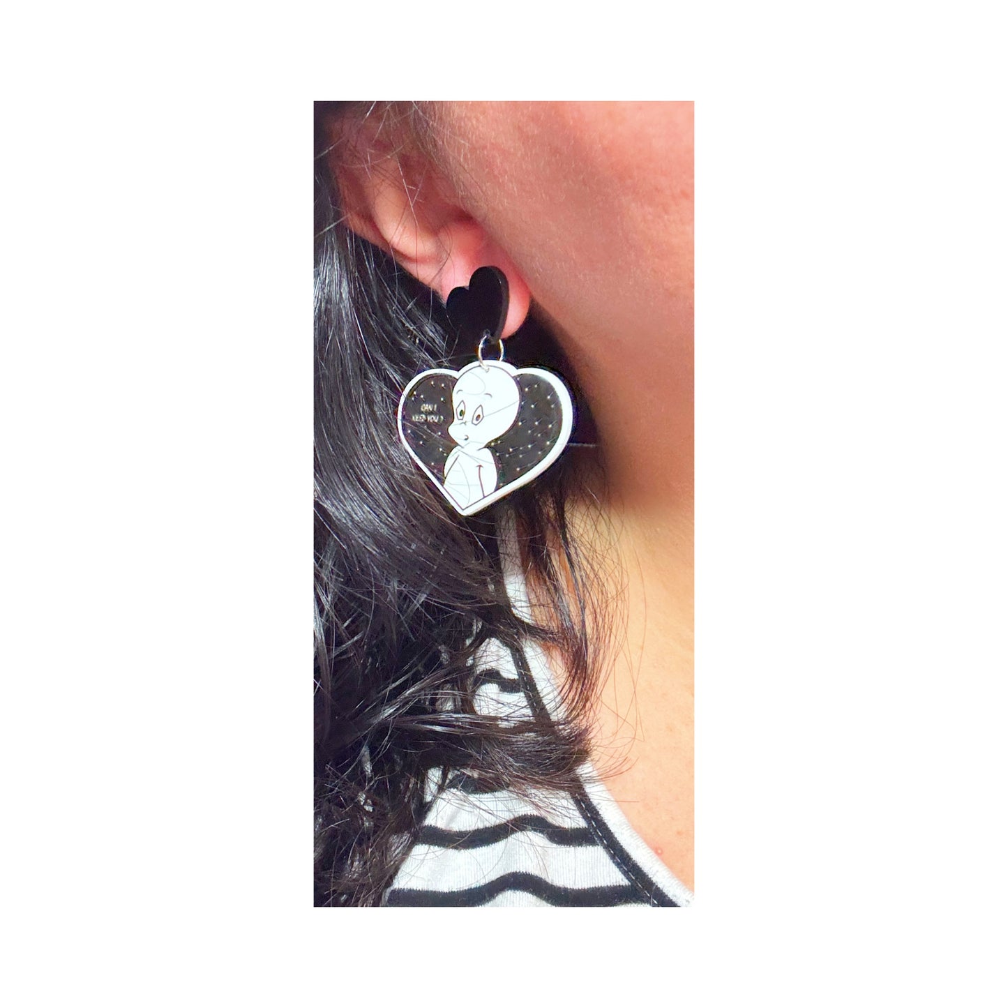 Friendly Ghost Heart Acrylic Drop Earrings