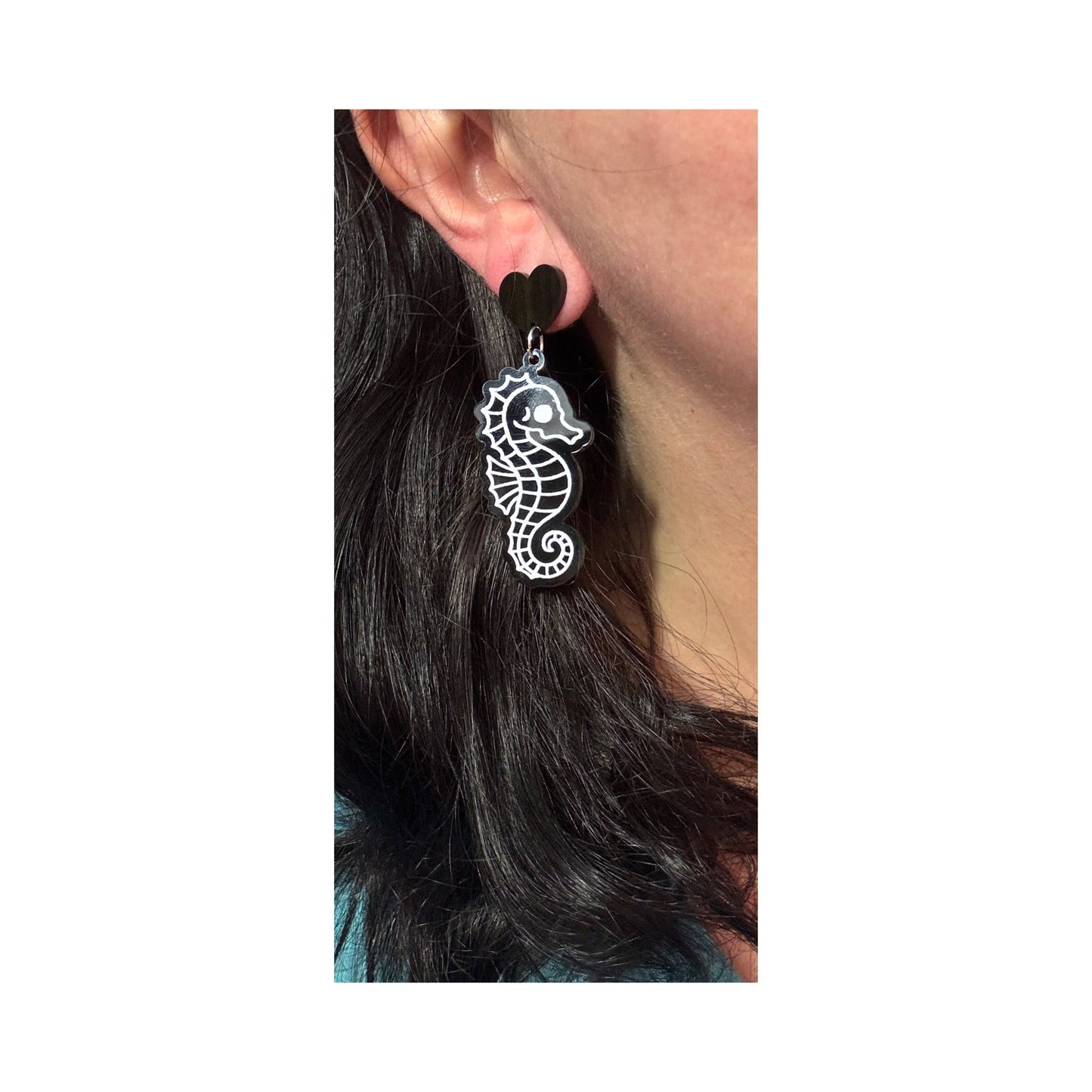 Skeleton Seahorse Floatie Drop Earrings
