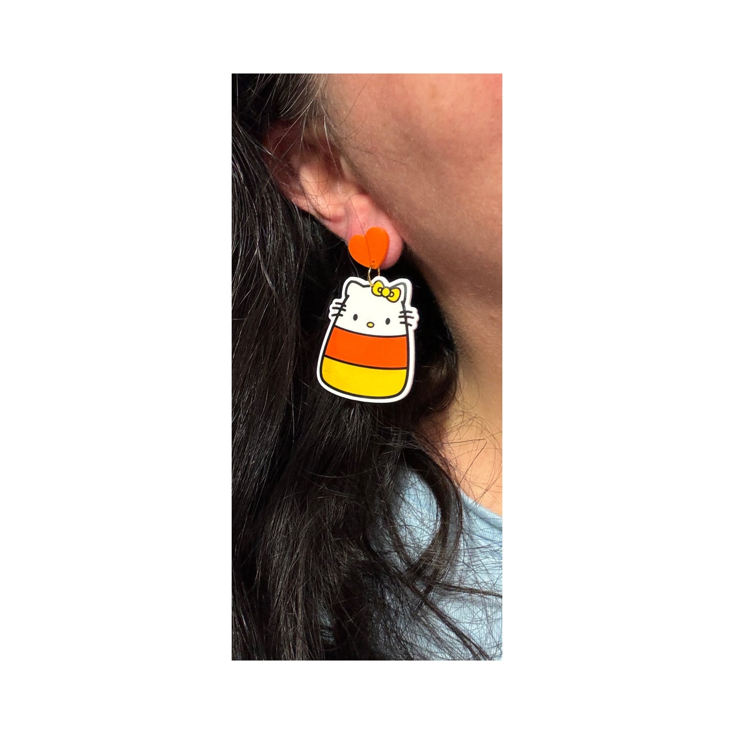 Candy Corn Kitty Drop Earrings