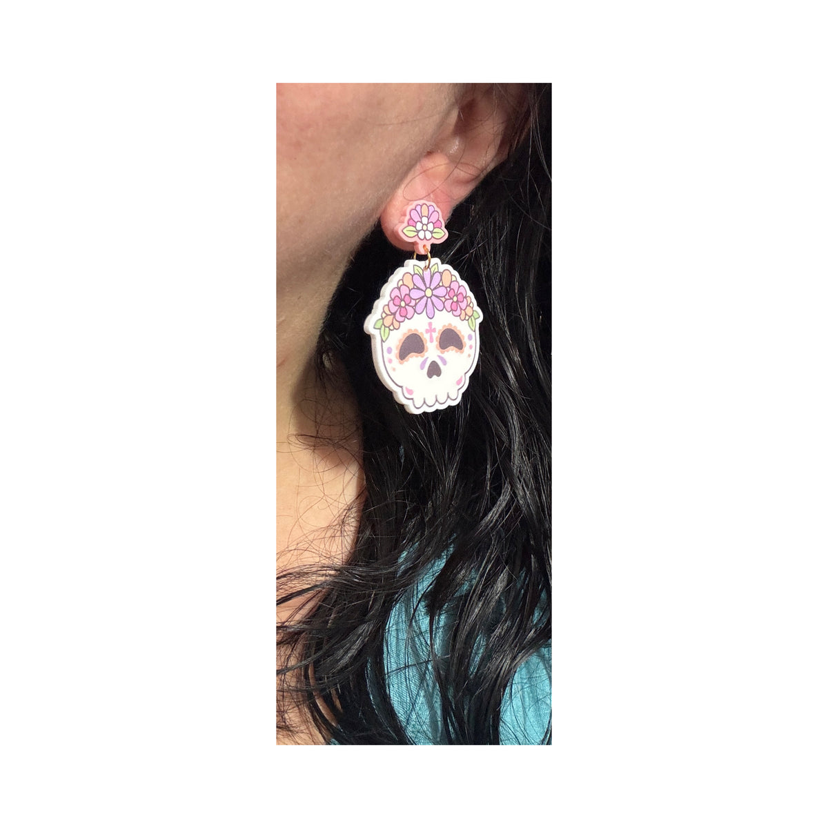 Pastel Sugar Skull Cutie Drop Earrings