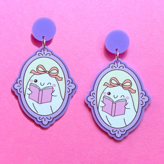Coquette Bookish Boo Cameo Drop Earrings