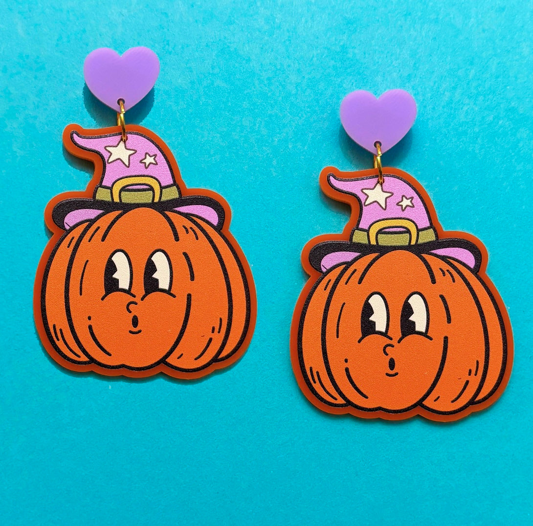 Retro Witchy Pumpkin Drop Earrings