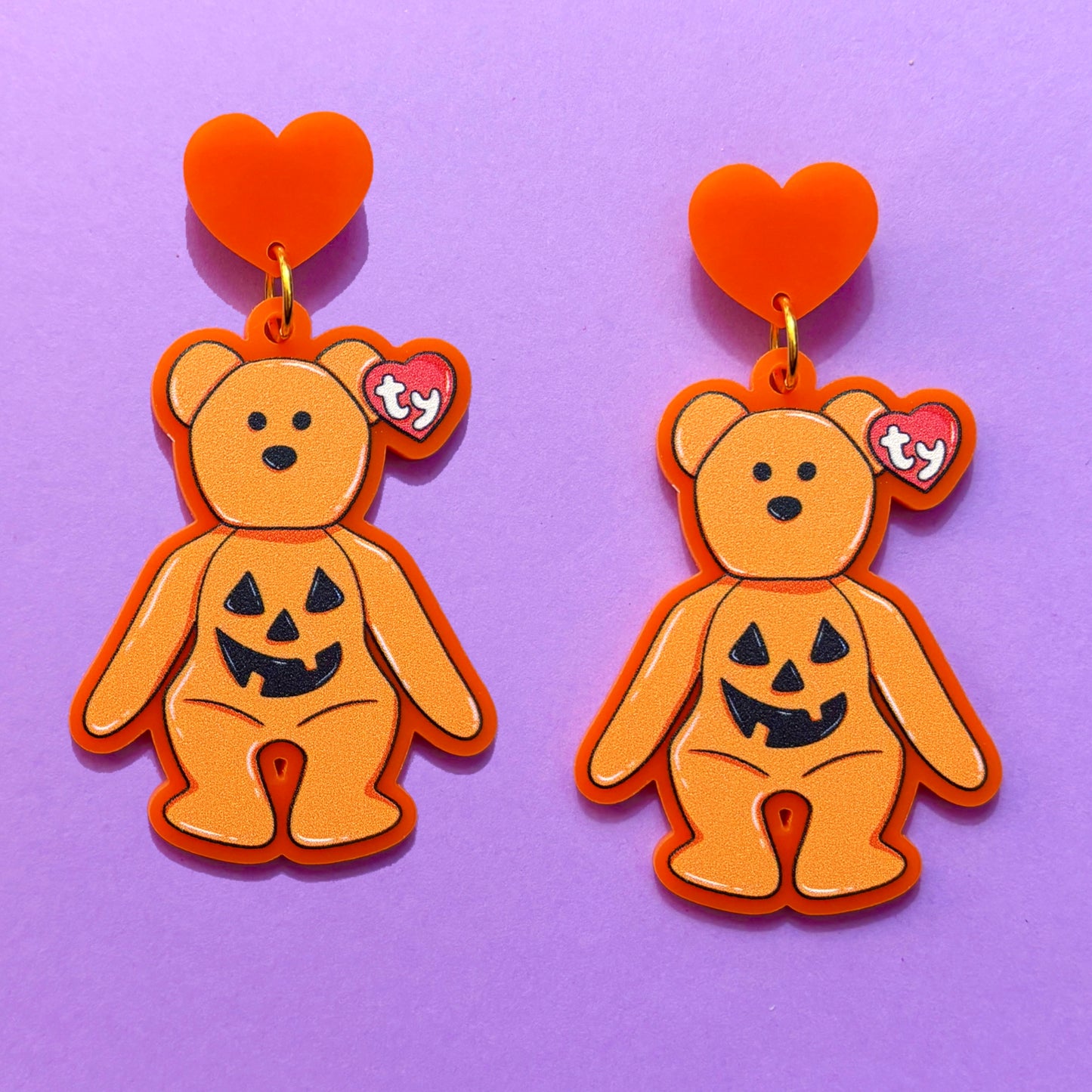 Pumpkin Bean Bear Drop Earrings