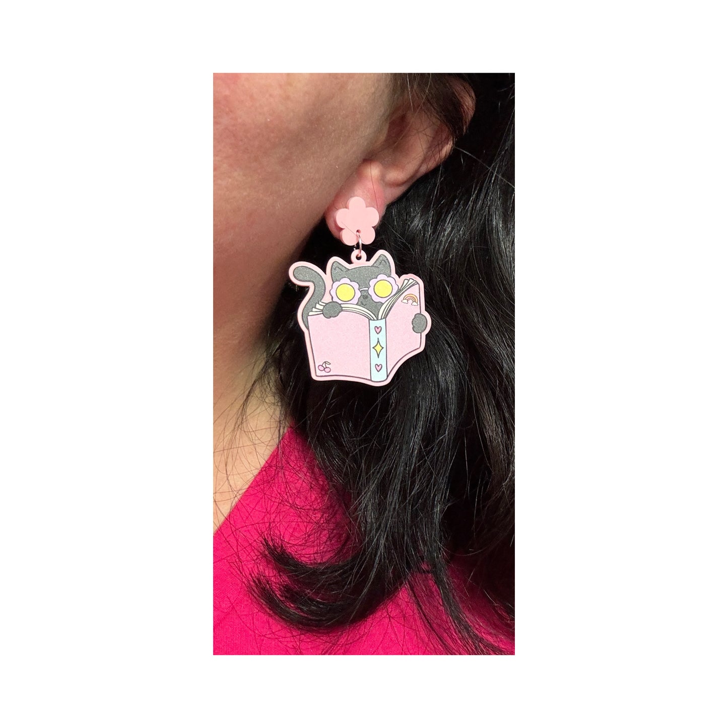 Groovy Bookish Cat Drop Earrings